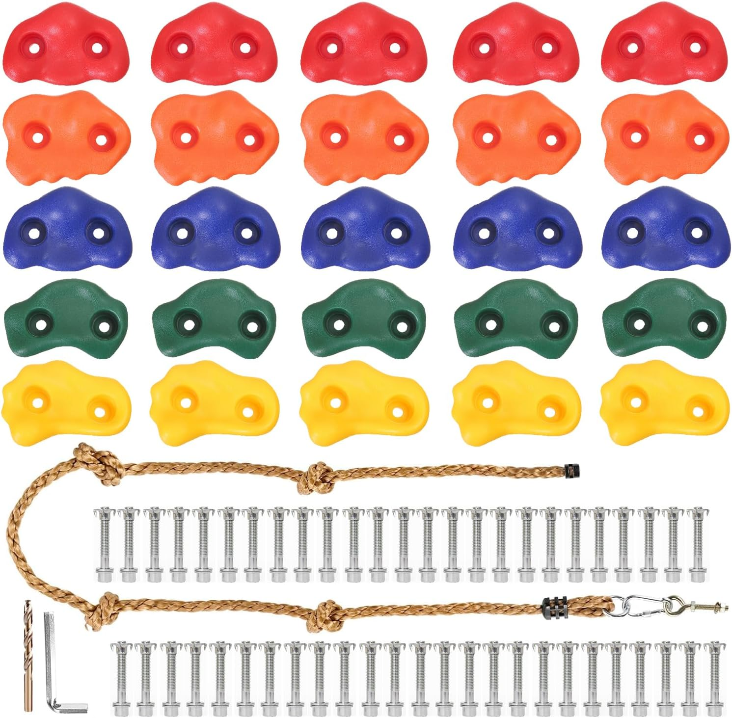 THANMAO Rock Climbing Holds for Kids and Adults,Playground Accessories,Indoor & Outdoor Rock Wall Climbing Kit,With Mounting Hardware and Knotted Rope (25 Pack) image number 2