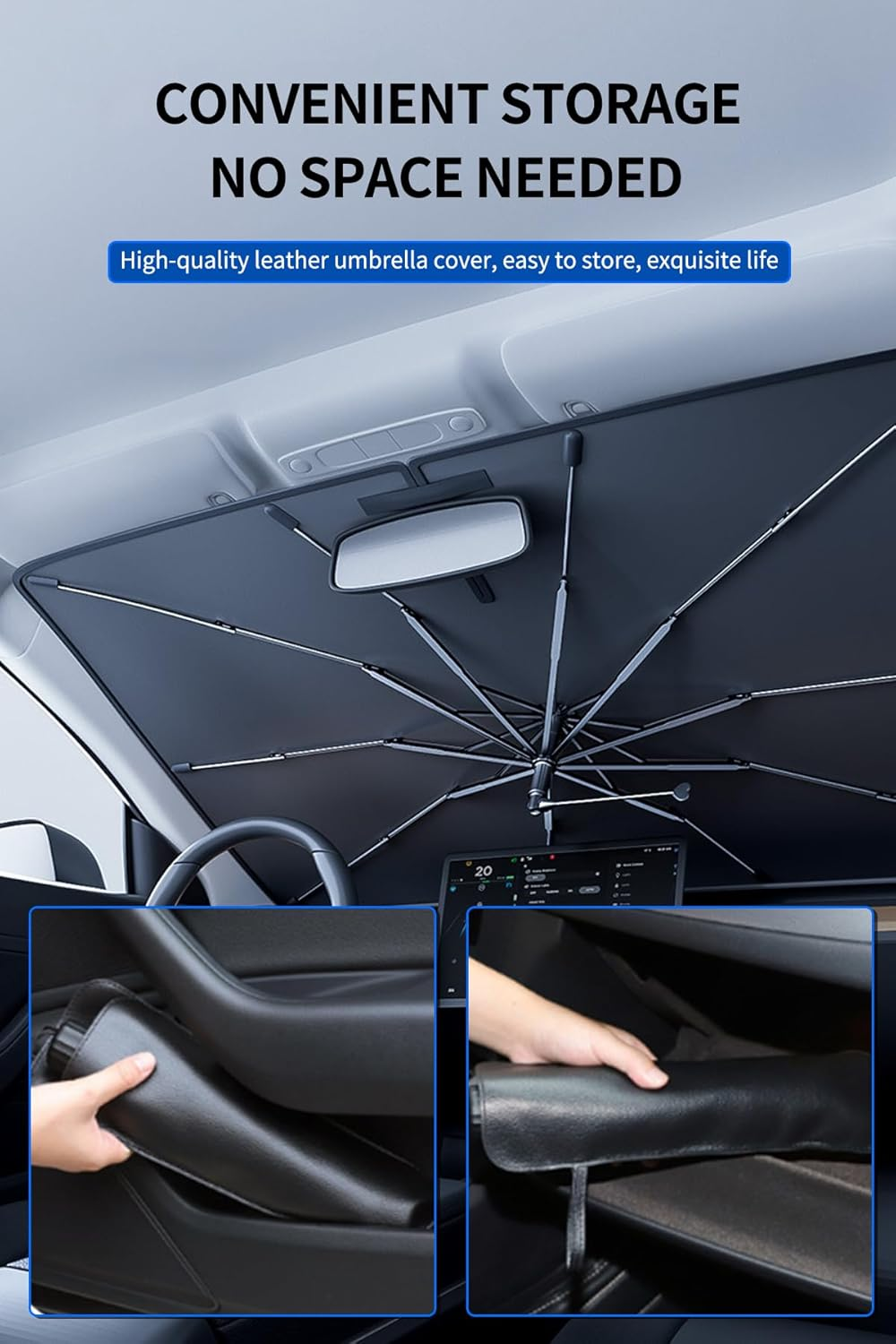 Car Windshield Sunshade Umbrella - Foldable Car Windshield Sun Shade Cover, 5 Layers UV Block Coating, Front Window Heat Insulation Protection, for Auto Sedan, SUV Wind Shield (132&times;72Cm) image number 4
