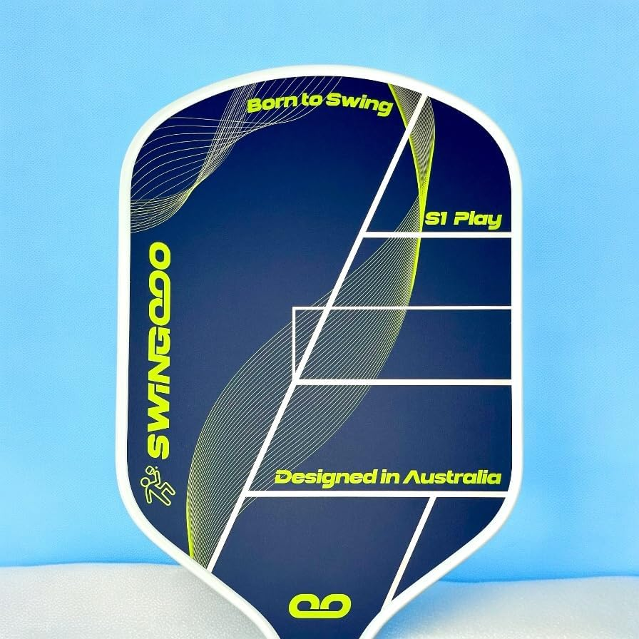Swingooo S1 Play Pickleball Paddle &ndash; 12Mm Lightweight Fiberglass, Grit Surface, PP Honeycomb Core, 220G, Elongated Control Shape &ndash; Green/Blue