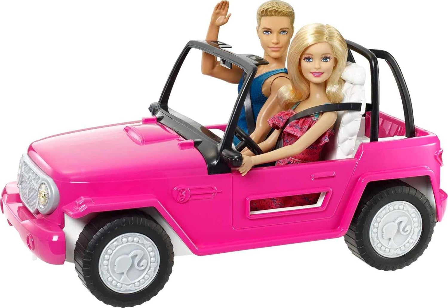 Barbie Beach Cruiser Set with Barbie and Ken Dolls, Pink 2-Seater Toy Car with Open Roof image number 3