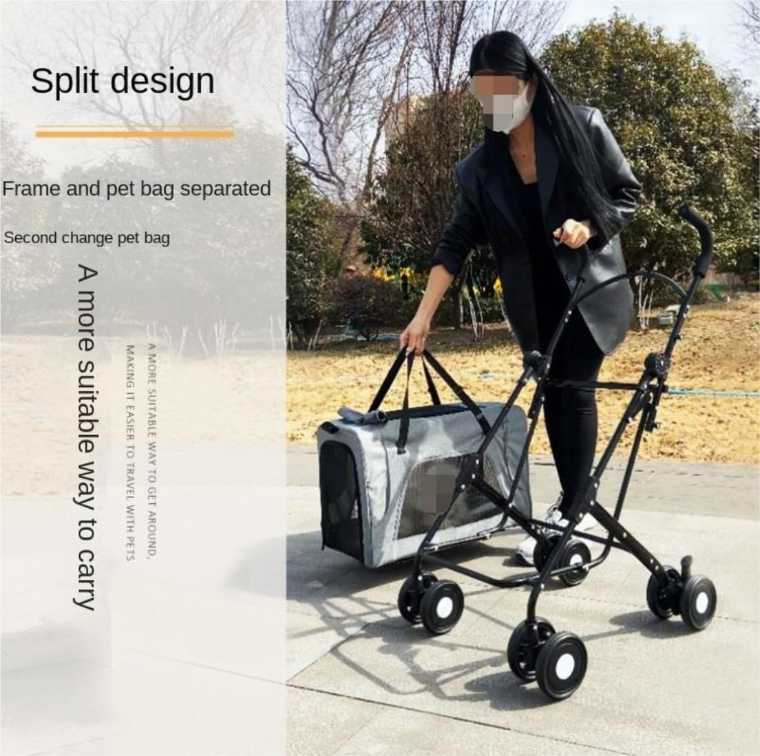 Pet Stroller Dog Stroller Cat Stroller Removable Pet Stroller with 4 Wheels Folding Dog Stroller Cat Stroller for Medium Small Dogs Dog Pram Dog Cat(Color:Pink) image number 5