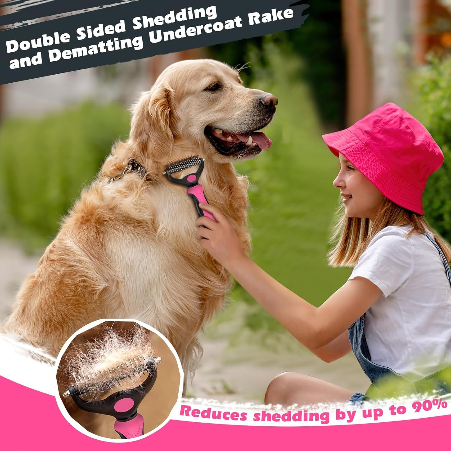 3 Pcs Dog Grooming Kit, Reusable Dog Brush for Shedding, Pet Supplies for Take Out Loose Hair and Tangles, Suitable for Pet Care (Pink Black) image number 4