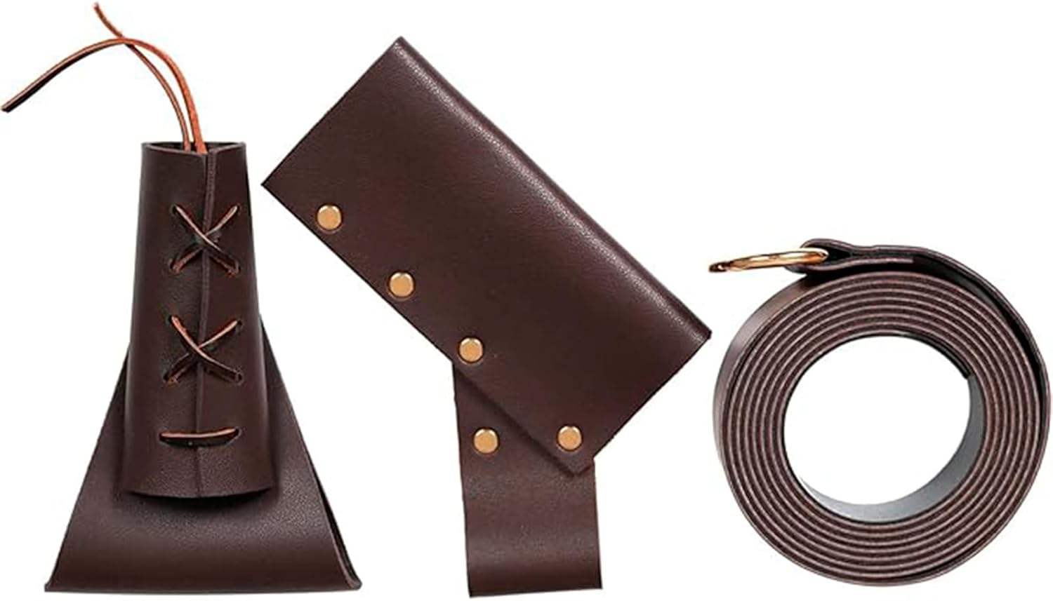 RIBNXHI 3 Piece Medieval Renaissance Knight Belt Set with Viking Sword Frog, Adjustable Leather Belt for Dagger and Sword, LARP Cosplay Costume Accessories for Men and Women image number 3