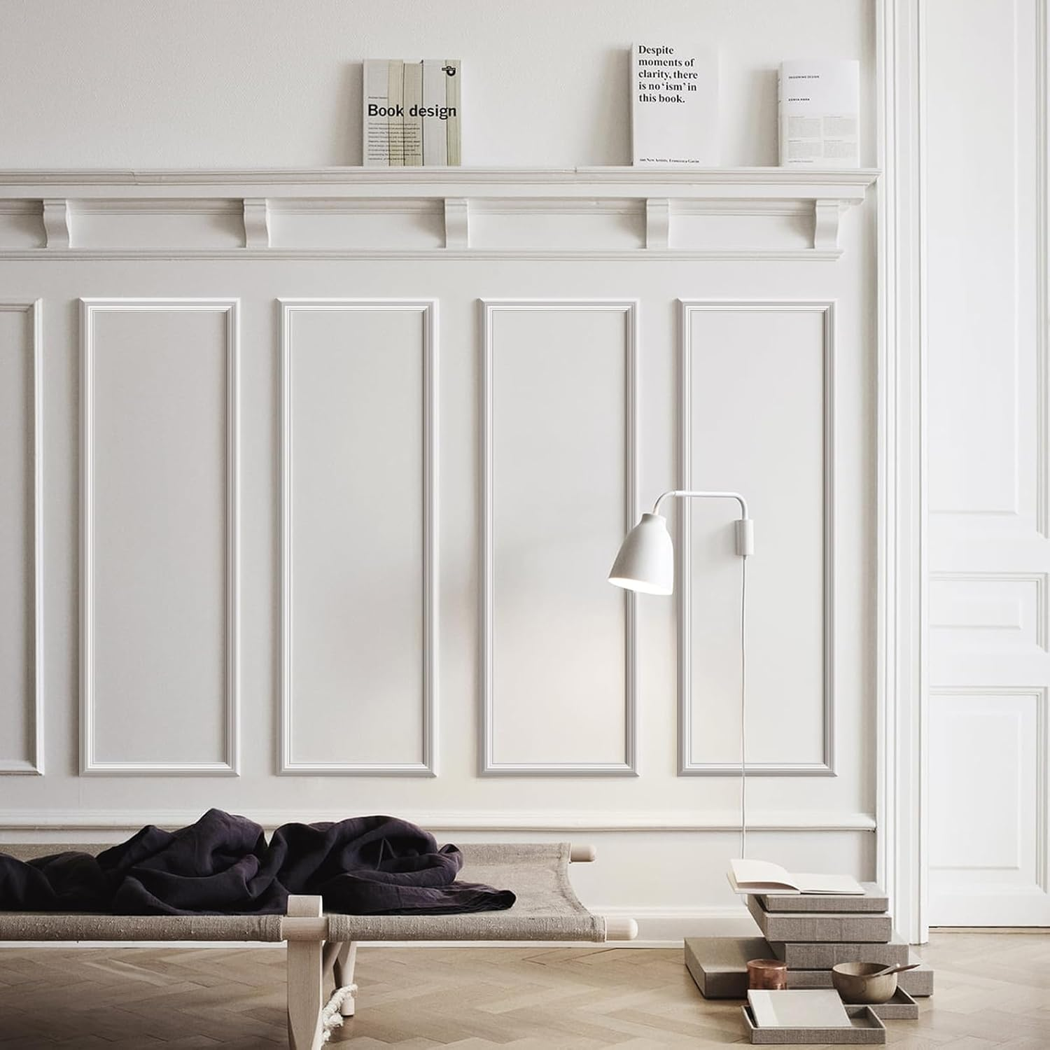 EFUTURETIME 5 Metre Self-Adhesive Wall Strips, 32 Mm Wide, Glossy Trim, Stucco Moulding Wall for DIY, Decoration, Mirrors, Picture Frames, Cabinets, White, Model YT155