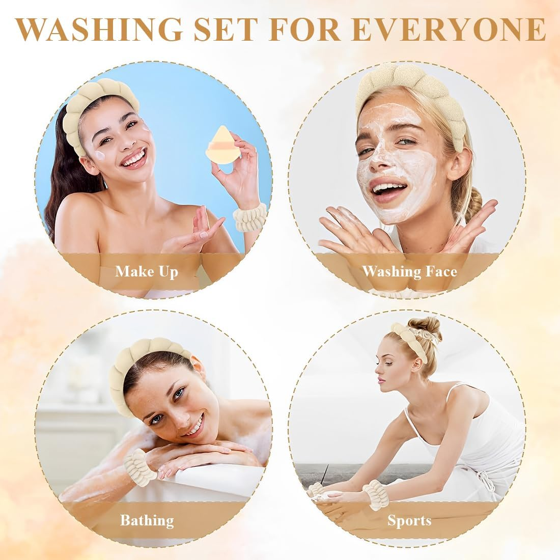 GGUFAY Spa Headband for Washing Face Wristband Set Sponge Soft Terry Cloth Makeup Skin Care Non-Slip Headband for Women image number 2