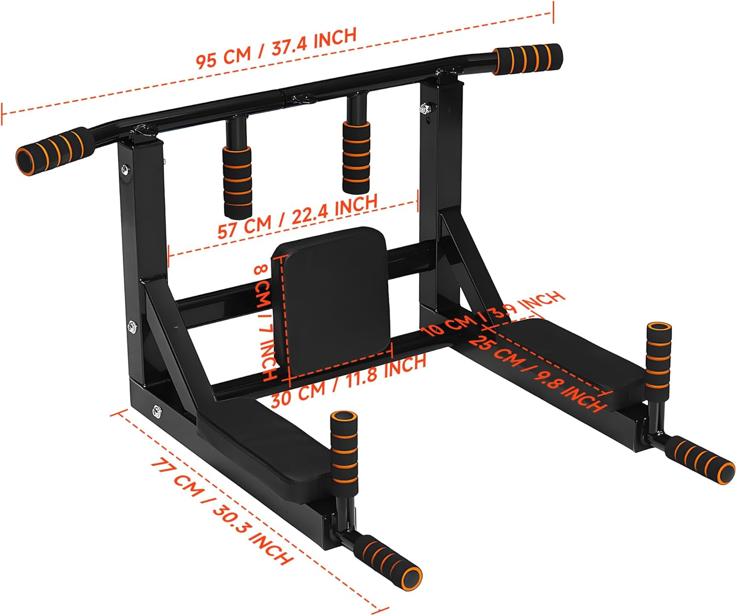 Wall Mounted Pull up Bar and Dip Station, Heavy Duty Wall Mount Pull-Up Chin up Bar Multifunctional Home Gym Workout Indoor Exercise Equipment Support to 300Kg image number 4