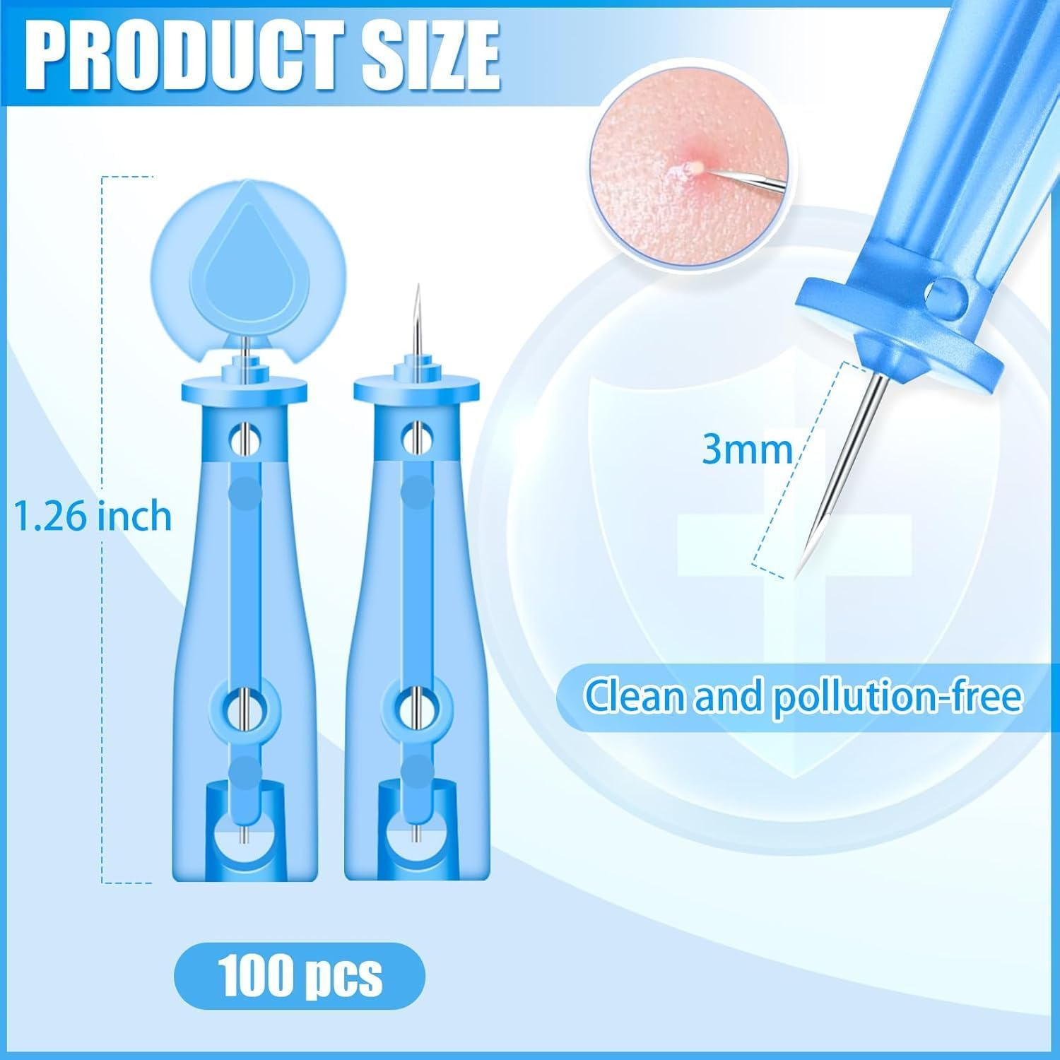 100Pcs Pimple Popper Kit, Blackhead Remover Tool Skin Care Tools Acne Needle Nose Strips for Blackheads Pimple Extractor Pore Cleaner Blue Stainless Steel Acne Treatment Tools with Cotton Swabs for Skin Care image number 5