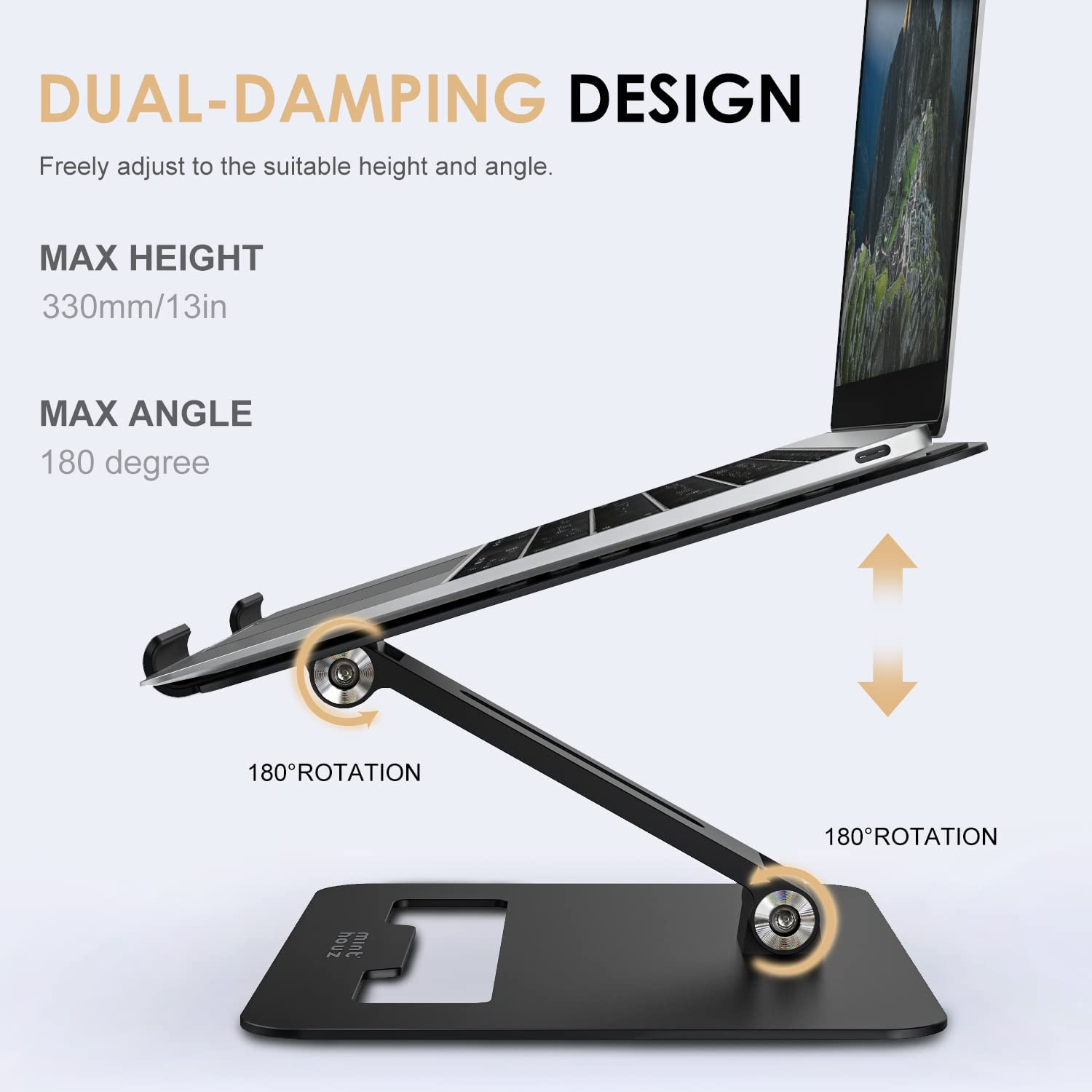 Foldable Laptop Stand, Minthouz Foldable Ventilated Aluminum Computer Riser with Heat-Emission Holes, Ergonomic Height Angle Adjustable Compatible with Macbook Pro/Air, All Laptops 10-17 Inch(Black) image number 2