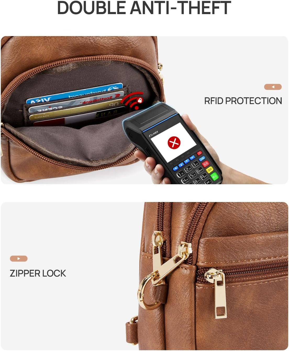 CHOLISS anti Theft Small Sling Bag for Women and Men RFID Leather Crossbody Bags Fanny Pack Chest Bag Travel Purse Daypacks - Black image number 5