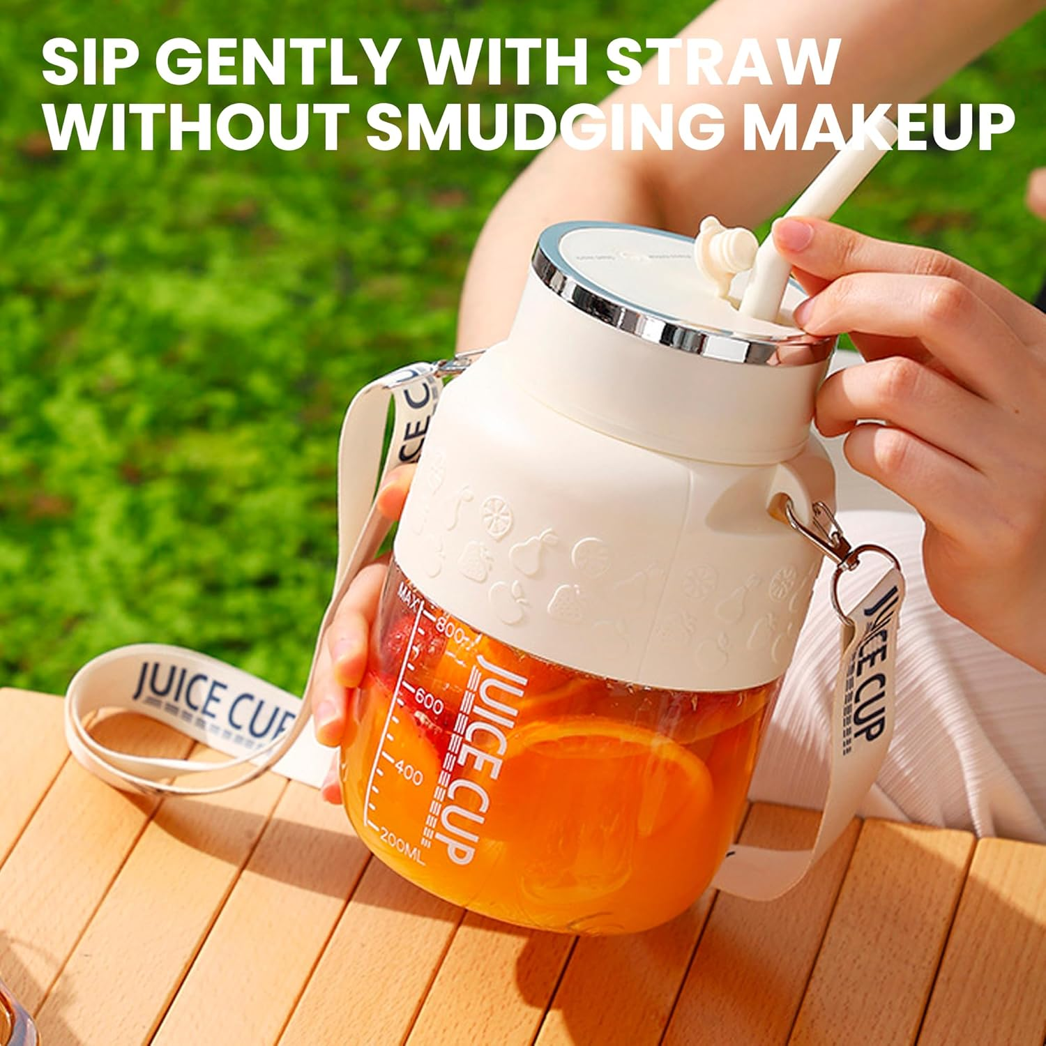 Depehelp Portable Blender and Juicer 2-In-1, 800W Electric Blender Cup with Straw, USB Rechargeable, 28Oz Leakproof Design for Kitchen, Travel, Gym, Making Smoothies and Fresh Juices (White) image number 6