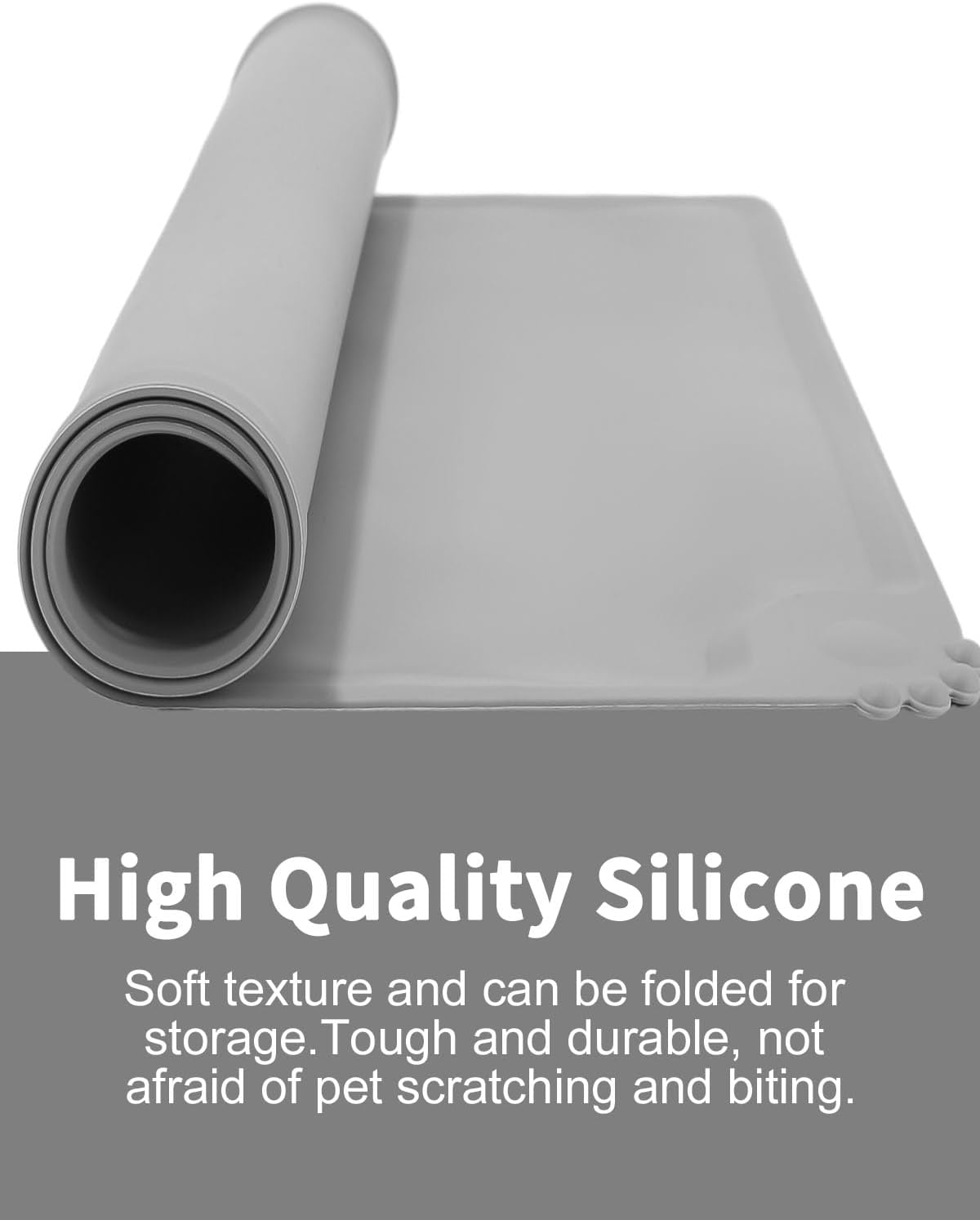 Set of 2 Bowl Mat for Dogs and Cats, 48 X 30 Cm (Black and Grey), Waterproof and Non-Slip Silicone Feeding Mat, Feeding Mat, Non-Slip Pet Feeding Mat for Feeding Bowls Placemats image number 2