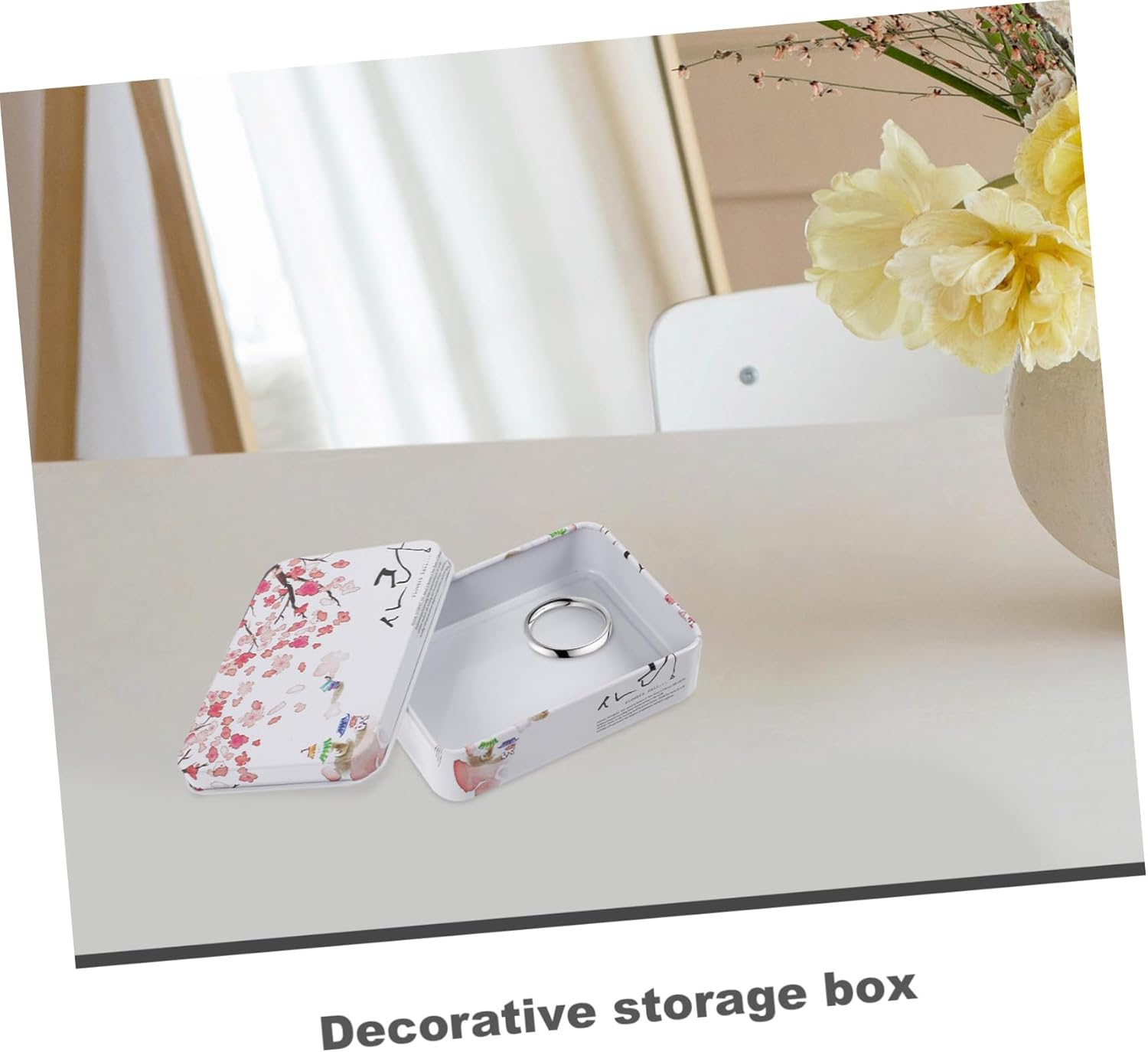 Rectangular Tinplate Storage Box Candy Container Print, Retro Metal Jewelry Organizer Case for Desktop Craft Storage and Biscuit Packaging image number 1