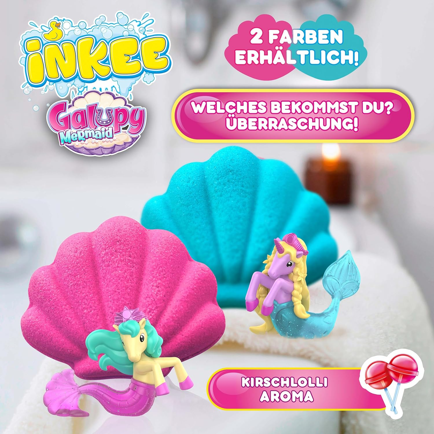 INKEE Galupy Mermaid Bath Bomb with Surprise, Children'S Bath Bomb in Shell Shape with Mermaid Figures and Cotton Candy Aroma Pack of 5 image number 1
