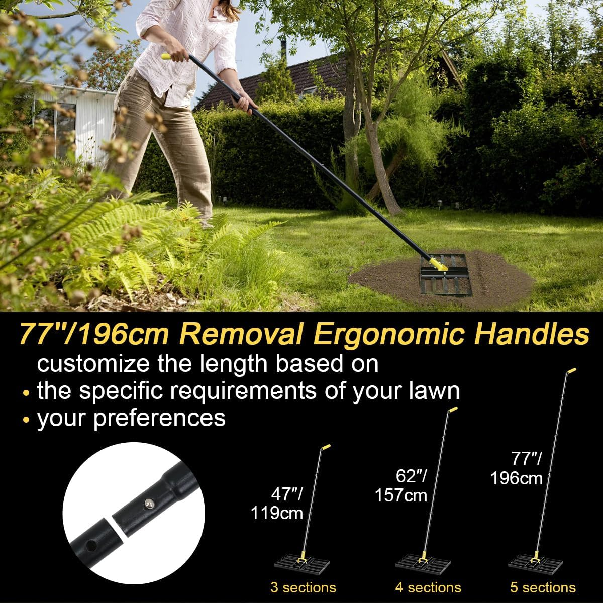 Colwelt Lawn Leveling Rake17 X10, Lawn Leveler Rake with Great Leveling Accuracy, Leveling Rake for Soil with 77&rsquo;&rsquo; Adjustable Curved End Grip Handle, Lawn Leveling Tool Yard Leveler for Leveling Soil image number 5