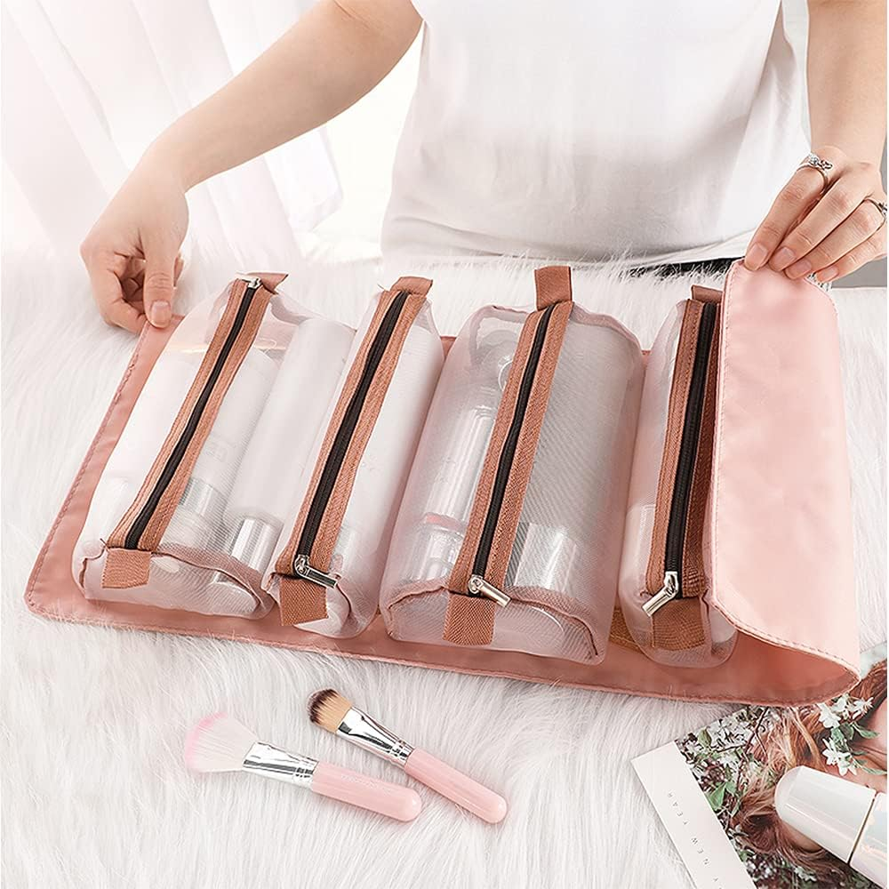 Toiletry Bag, Clear Makeup Bags Travel Cosmetic Bag Portable Hanging Zipper Organize Bag Waterproof, Detachable Small Toiletry Bags Daily Makeup for Women, Pink image number 4