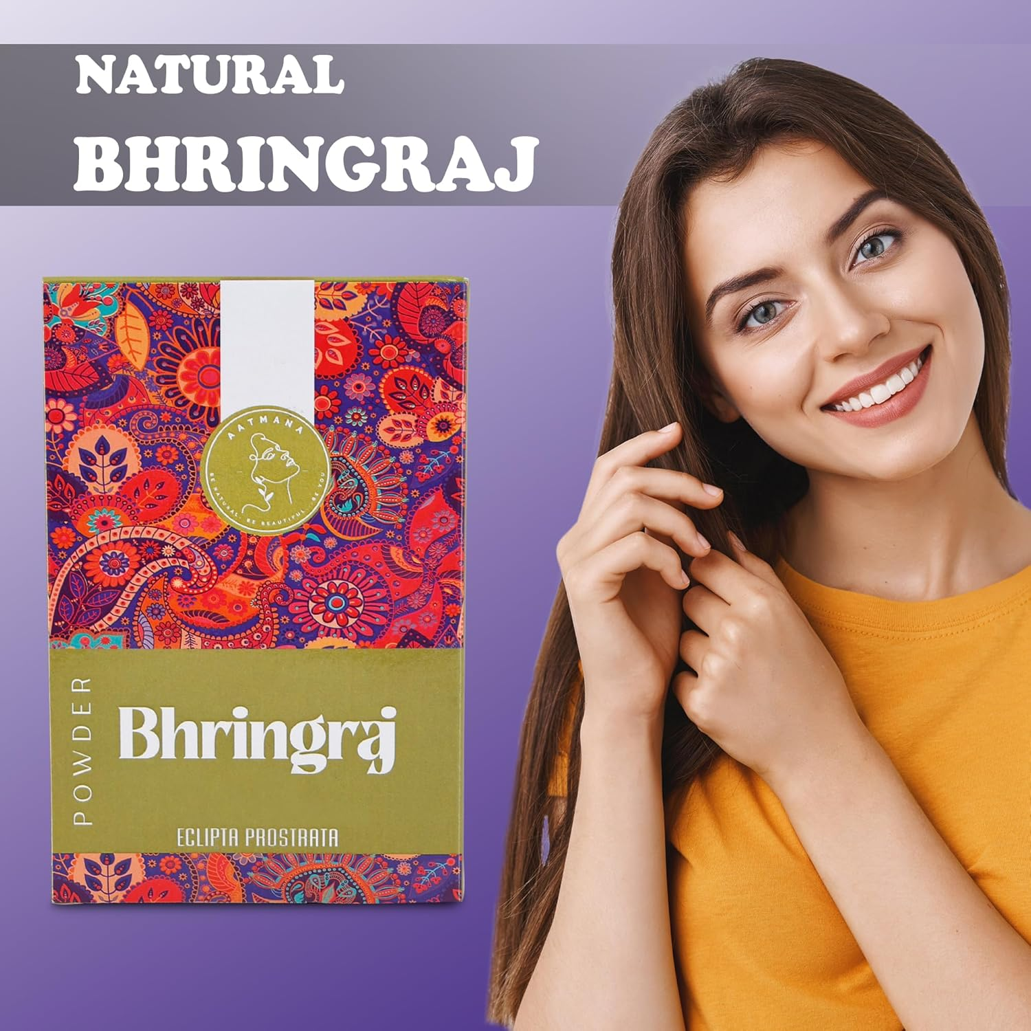 AATMANA Bhringraj Powder | Eclipta Alba | for Silky & Natural Soft Hair | Promote Hair Growth | Increases Hair Thickness | Ayurvedic Hair Products - 100 Grams image number 3