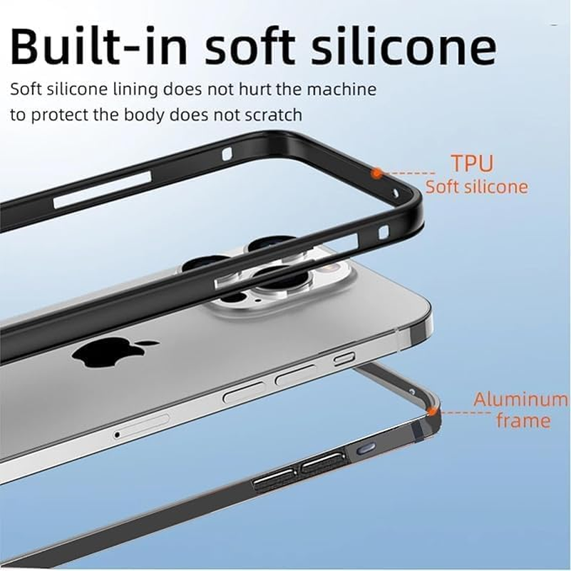 LINPING Aluminum Metal Bumper Frame Hard Case for Iphone 17Pro,Slim Armor with Soft Interior Raised Edge Protection(Titanium,For Iphone 17Pro) image number 3