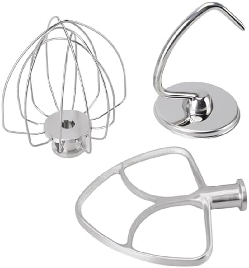 Stand Mixer Attachments 3 Piece Kit, Replace for Kitchen Aid Accessories Wire Whip Dough Hook Coated Flat Blade Paddle, Stainless Steel Tilt Stand Mixer Accessories Kitchen image number 3