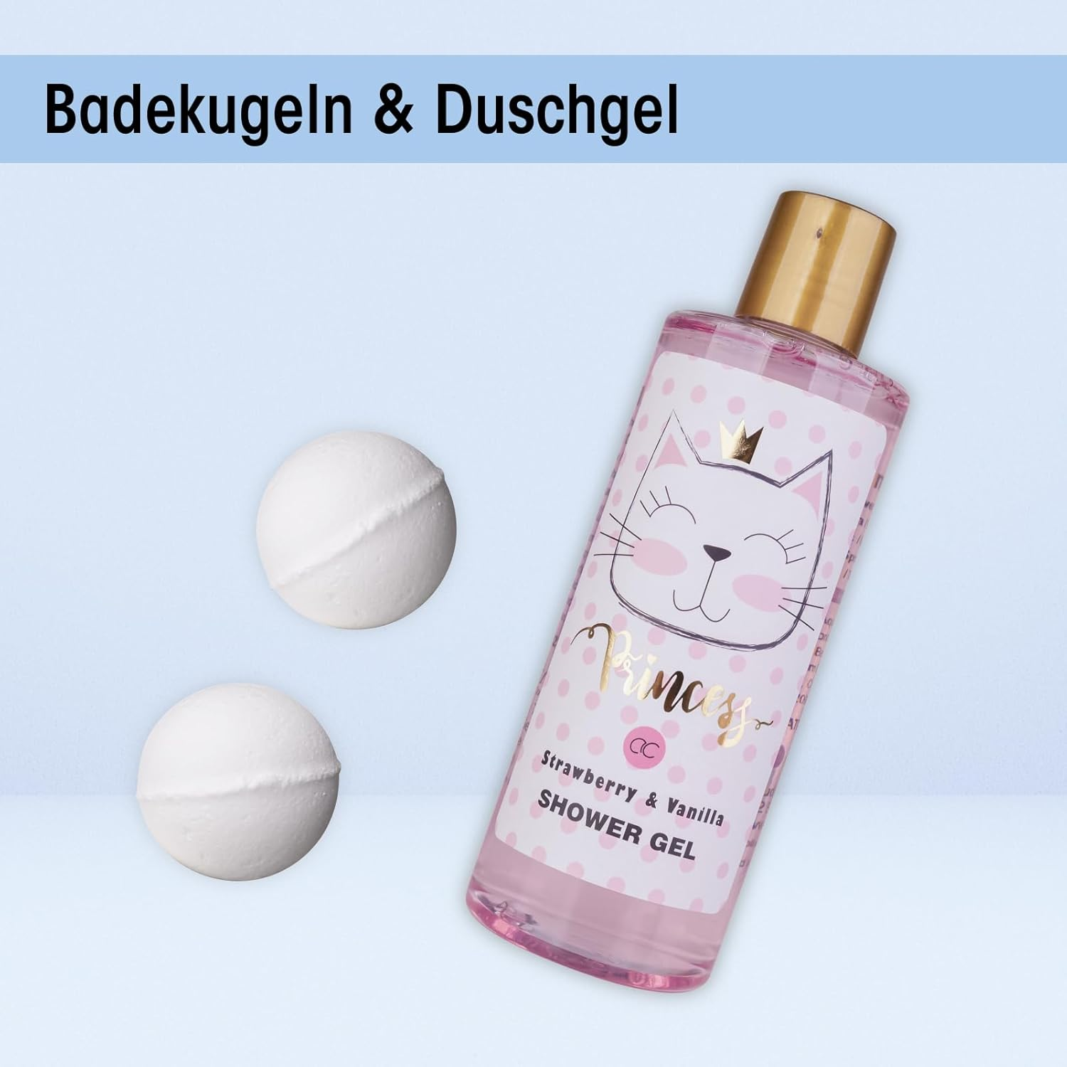 Accentra Princess Kitty Gift Set for Girls & Women - 7 Piece Shower Set with Bubble Bath, Exfoliating, Shower Gel, Body Lotion & More - Strawberry & Vanilla Fragrance in Sweet Gift Box image number 5