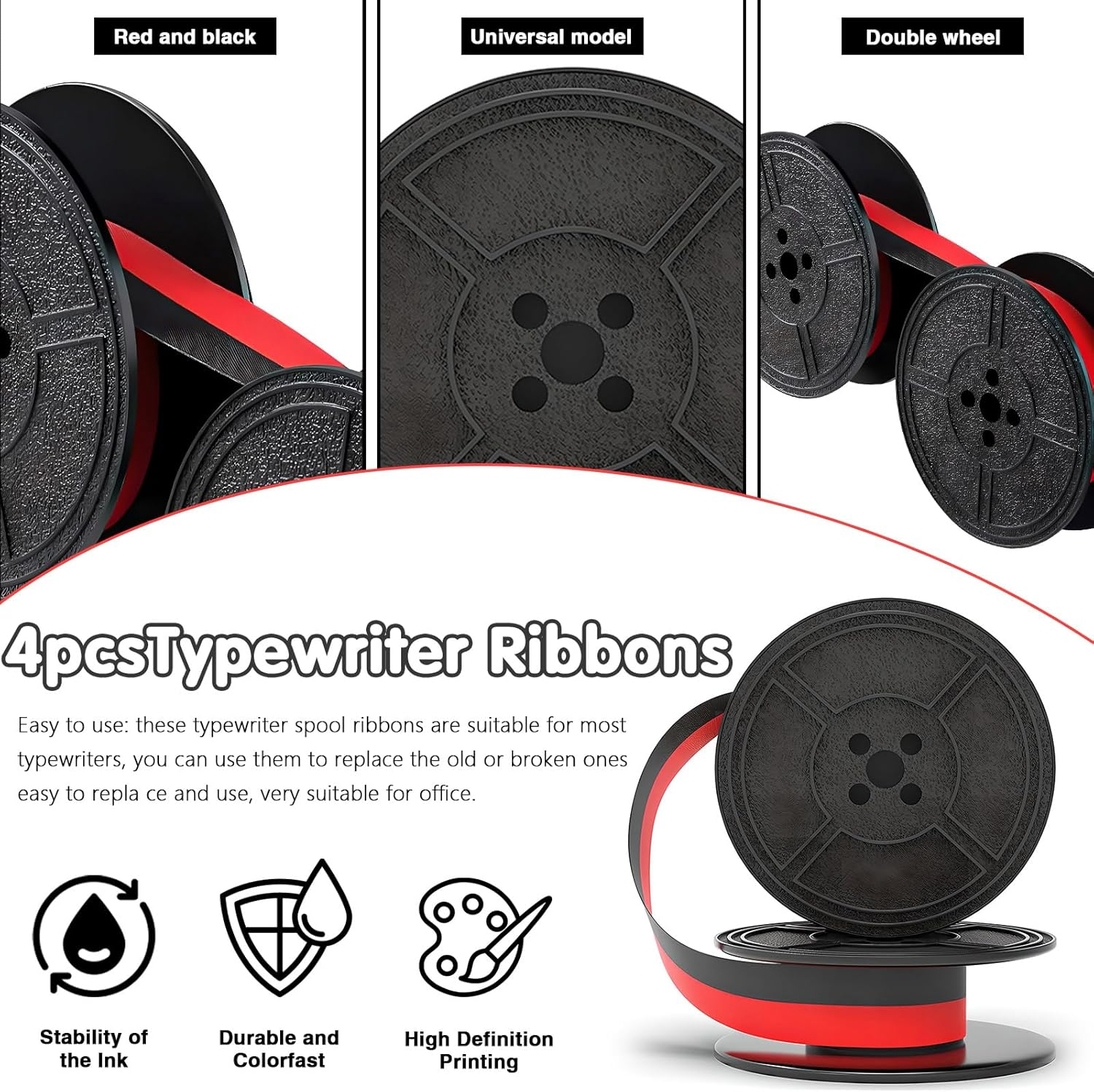 4 Pairs Universal Typewriter Ribbon, Twin Spool Ribbon Replacement Pack, Typewriter Ink Ribbon for Most Typewriter - Black image number 7