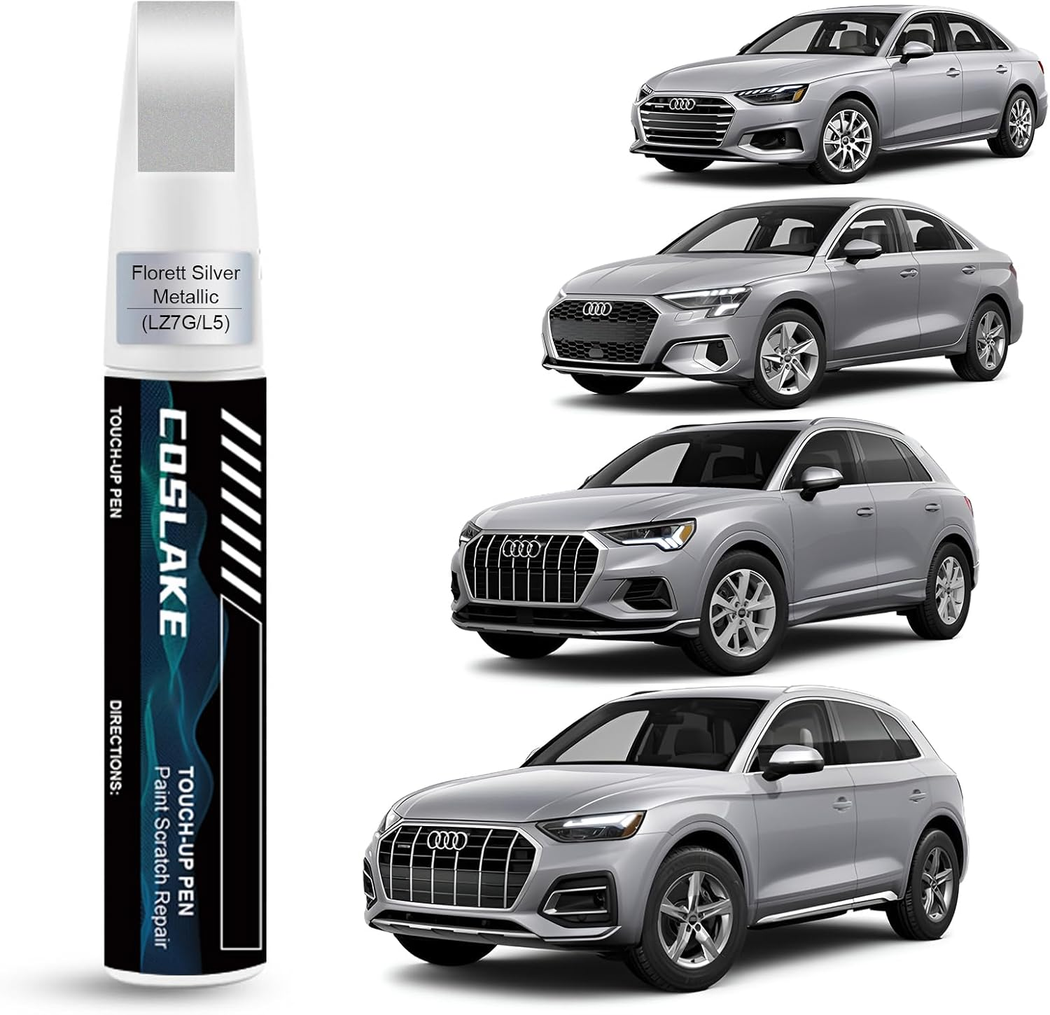Car Touch up Paint(Florett Silver Metallic(Lz7G/L5)) for Audi, Car Paint Scratch Repair Kit, Quick & Easy Solution to Repair, 2 in 1 Scratch Remover Pen with Color-Matched