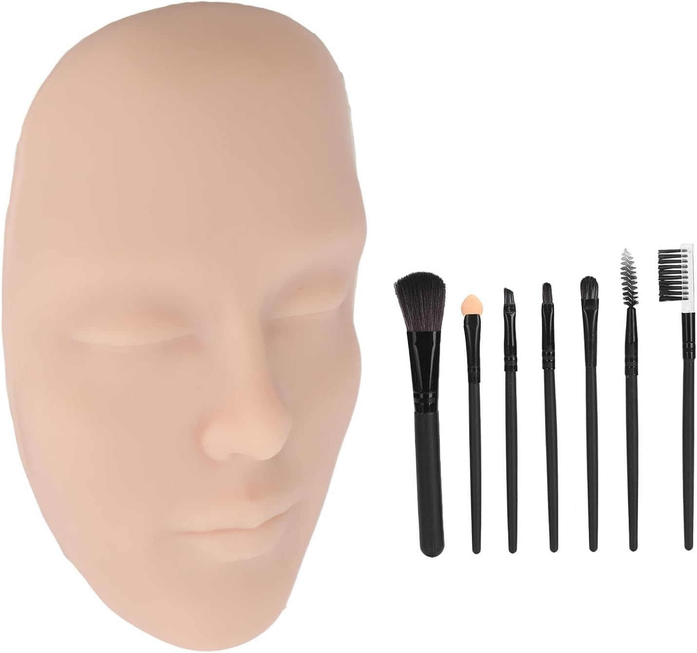 Cryfokt 3D Silicone Makeup Practice Face Board Reusable Cosmetic Mannequin with 7PCS Brush for Beginner, Portable Beauty Training Tool for Makeup Artists (Medium Skin Color)