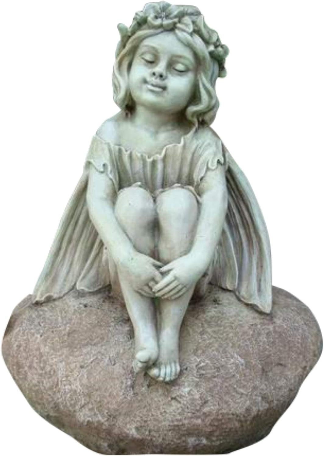 Statue Fairy Sitting on Rock Sculpture Figurine Ornament Feature Garden Decor 42X34X52Cm image number 1