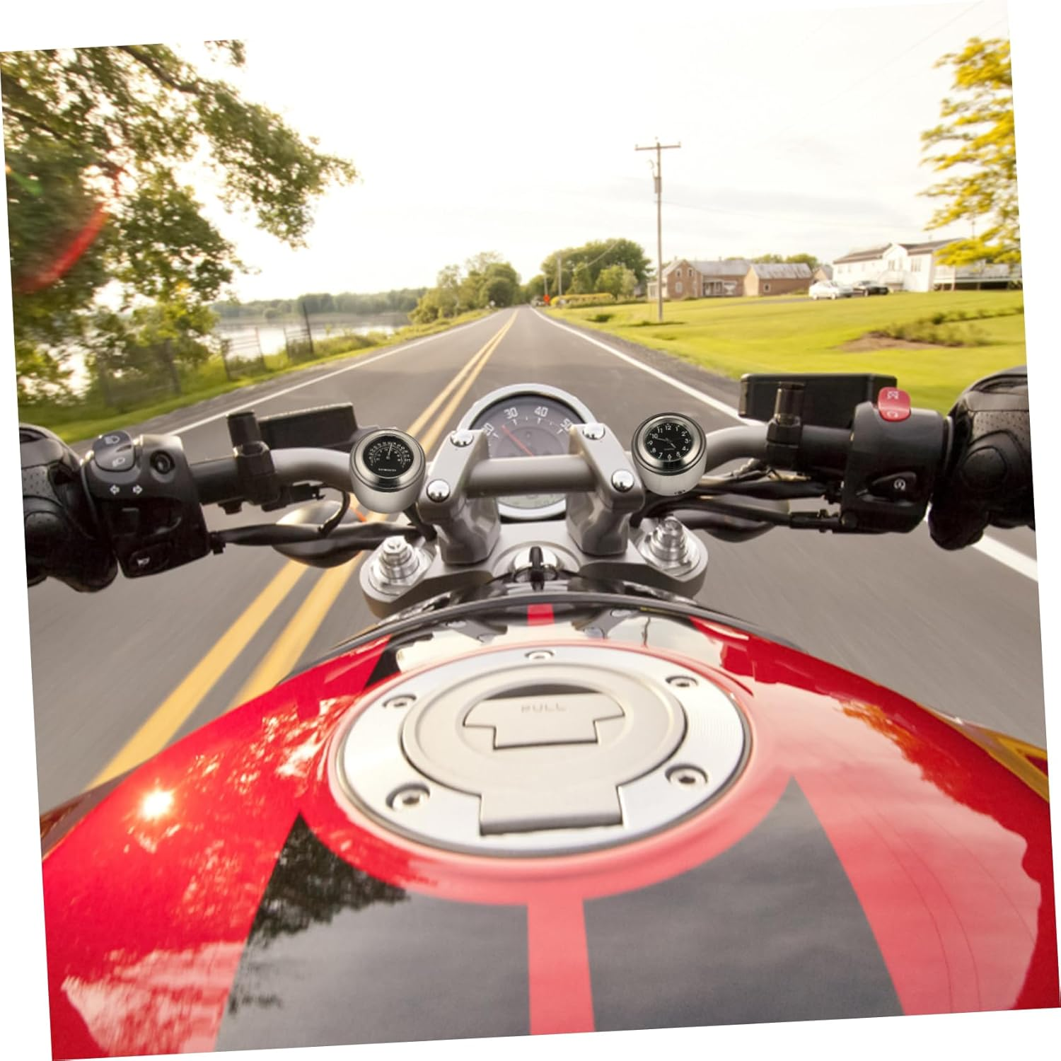 BESPORTBLE 2Pcs Motorcycle Handlebar Clock Thermometer Waterproof 22-25Mm Practical Dial Handlebar Mount Motorbike Accessories image number 1