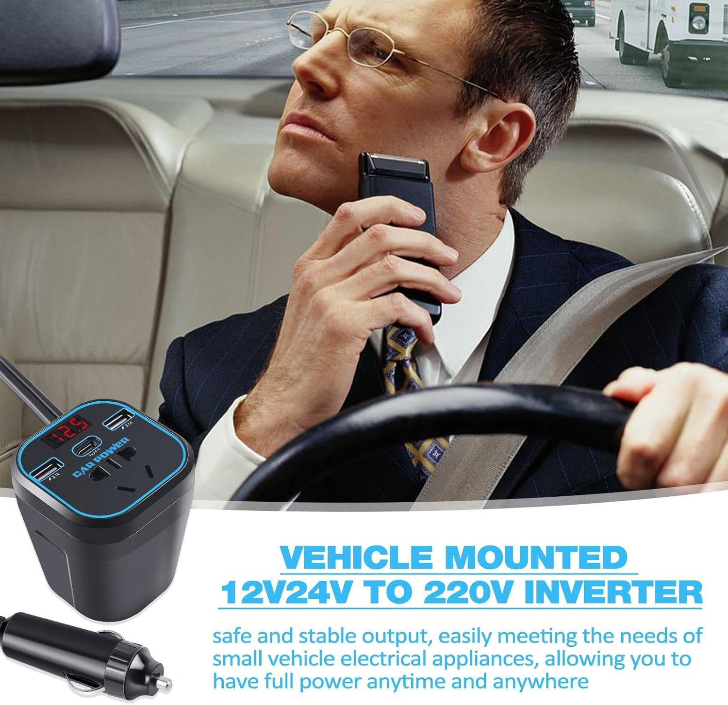 Car Charger Inverter | DC to AC Converter for Car,Car Inverter 12V24V DC to 220V AC Converter Vehicle Adapter Plug Outlet with 3.1A Dual USB Car Charger for Laptop Computer Borato image number 4