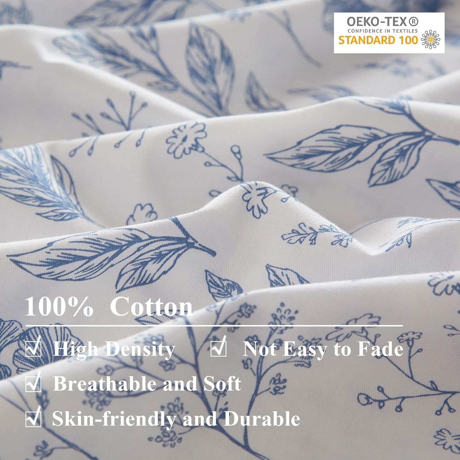 MICBRIDAL EAVD Garden Style Botanical Duvet Cover Queen Soft 100% Long Staple Cotton Cute Birds and Leaf Print Bedding Set with 2 Pillowcases Chic Green Leaves Comforter Set with Zipper Closure image number 5