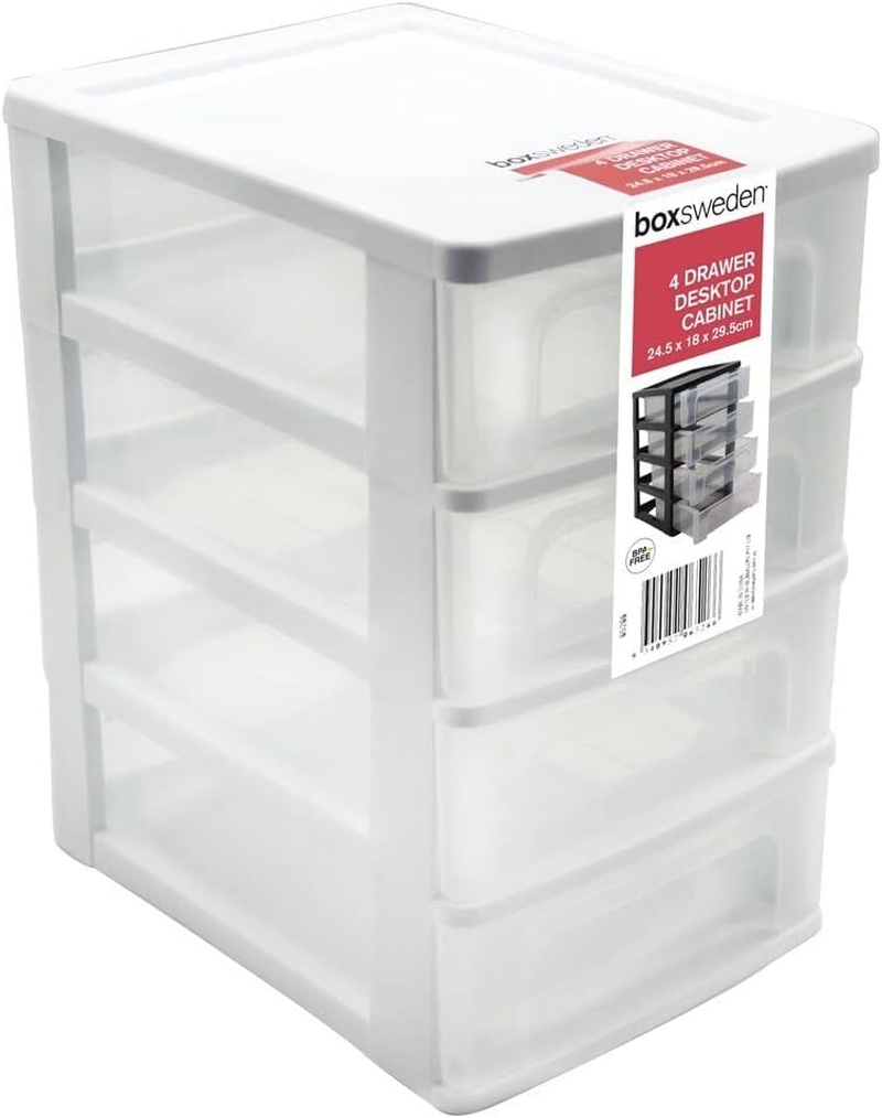 UNITED 4-Tiers White Drawer Desktop Cabinet Storage Organiser Box Office Stationery 24Cm
