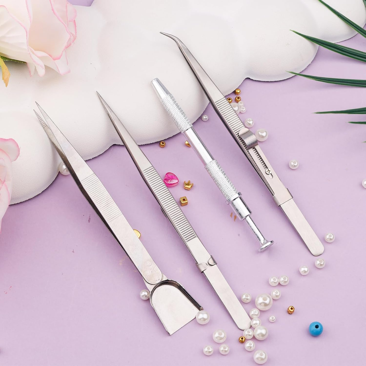 Gosknor 4Pcs Cake Decorating Tools Set, Stainless Steel Sprinkle Pen Pearl Grabber & Tweezers with Shovel Head Professional Sprinkles Tools for Baking Cookies Cupcake Decoration image number 1