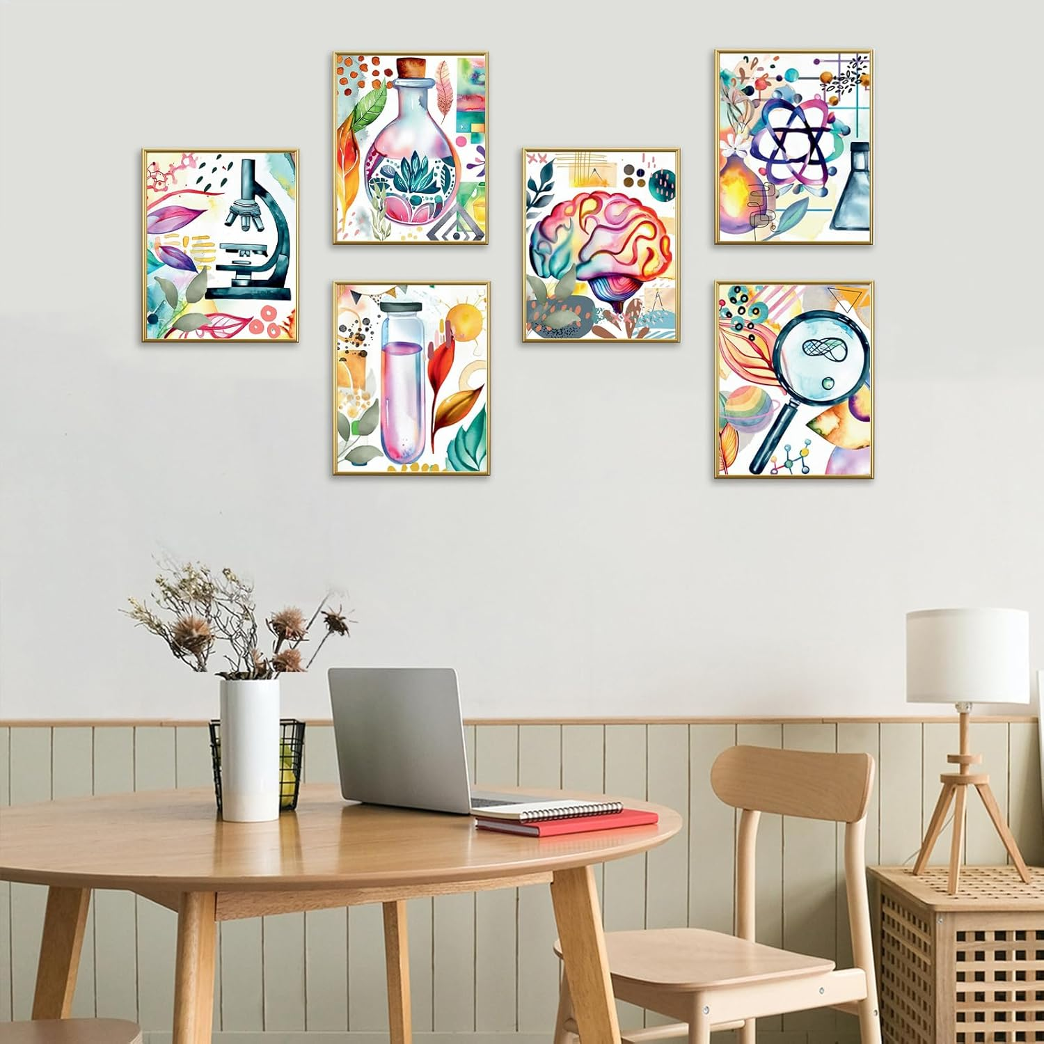 Science Wall Prints Boho Watercolor Posters for Classroom Must Have Decor,Set of Biology Chemistry Science Wall Art Posters for Pre School Elementary Middle School Daycare Bulletin Board Decor image number 1