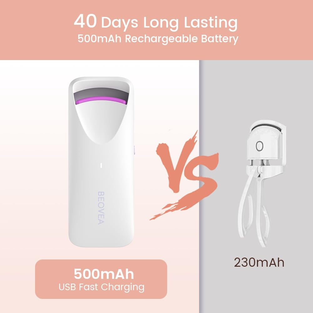 BEOVEA Heated Eyelash Curler &ndash; Fast 8-Second Heat for Long-Lasting Curls &ndash; Portable Rechargeable Heated Lash Curler, Safe & Effective Eyelash Curlers for All-Day Volume and Lift