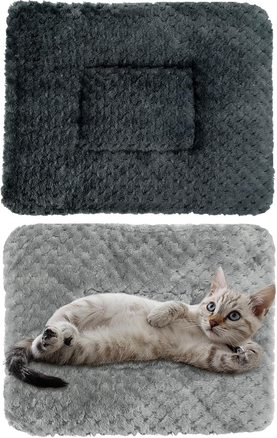 2Pcs Guinea Pig Bed Mat Small Animal Plush Bed Soft Warm Bedding Mat Blanket for Cage Accessories Winter Fluffy Sleep Pad for Bunny Rat Rabbit Hamster Hedgehog Ferret Squirrel (Black&Gray, 30X30Cm)