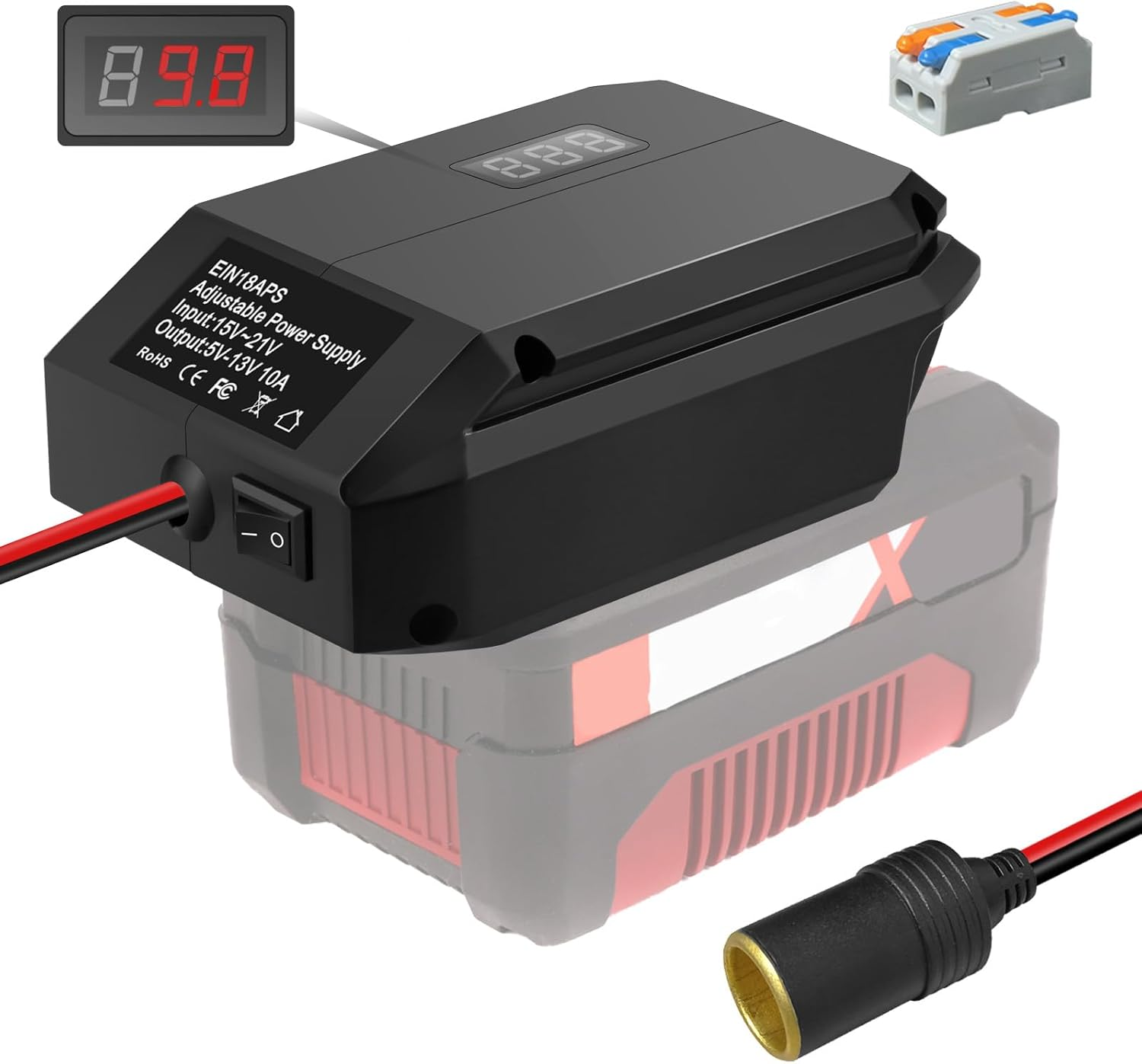 Step down Converter for Makita 18V to 12V Step-Down Converter Power Wheel Battery Adapter, DIY Converter Power Station, 5V-13V Max Output 10A Cigarette Lighter Connection, Power Connection for RC Car,