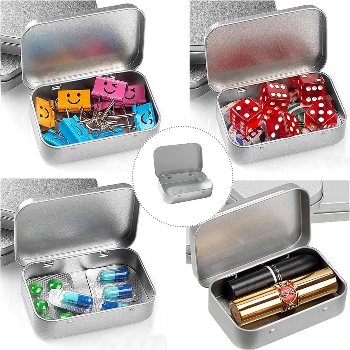 3-Pack Tin Box Candy Key Earrings Coin Metal Storage Box Small Portable Tin Metal Iron Box Metal Empty Hinged Tins Storage Boxes (Silver) image number 2