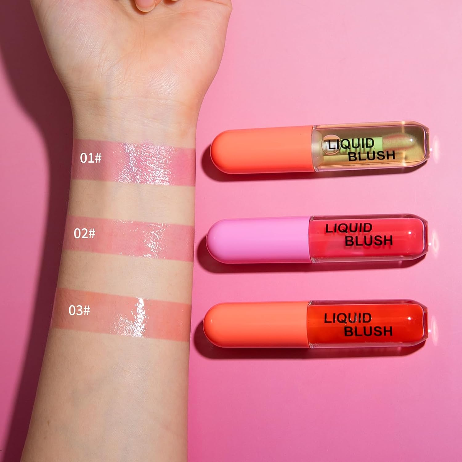 MKNZOME 3Pcs Colour Changing Liquid Blush - Clear to Pink Cheek Tint, Blushers for Cheeks Makeup, Moisturizing Cream Blush Oil, Long-Lasting Waterproof Formula, Smudge-Proof Makeup for Radiant Cheeks - Multicolor-1 image number 3