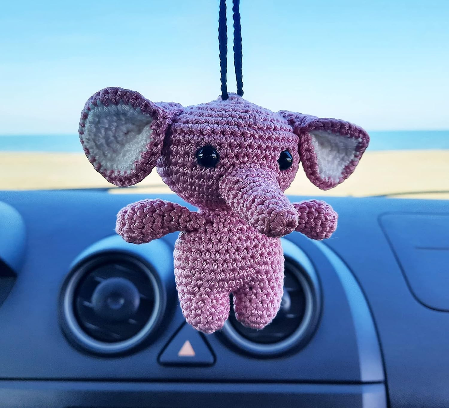 Elephant Cute Ornament, Car Mirror Hanging Decorations, Crochet Handmade Elephant Car Rear View Mirror Holder Hanging Accessories, Bag Ornament. image number 1