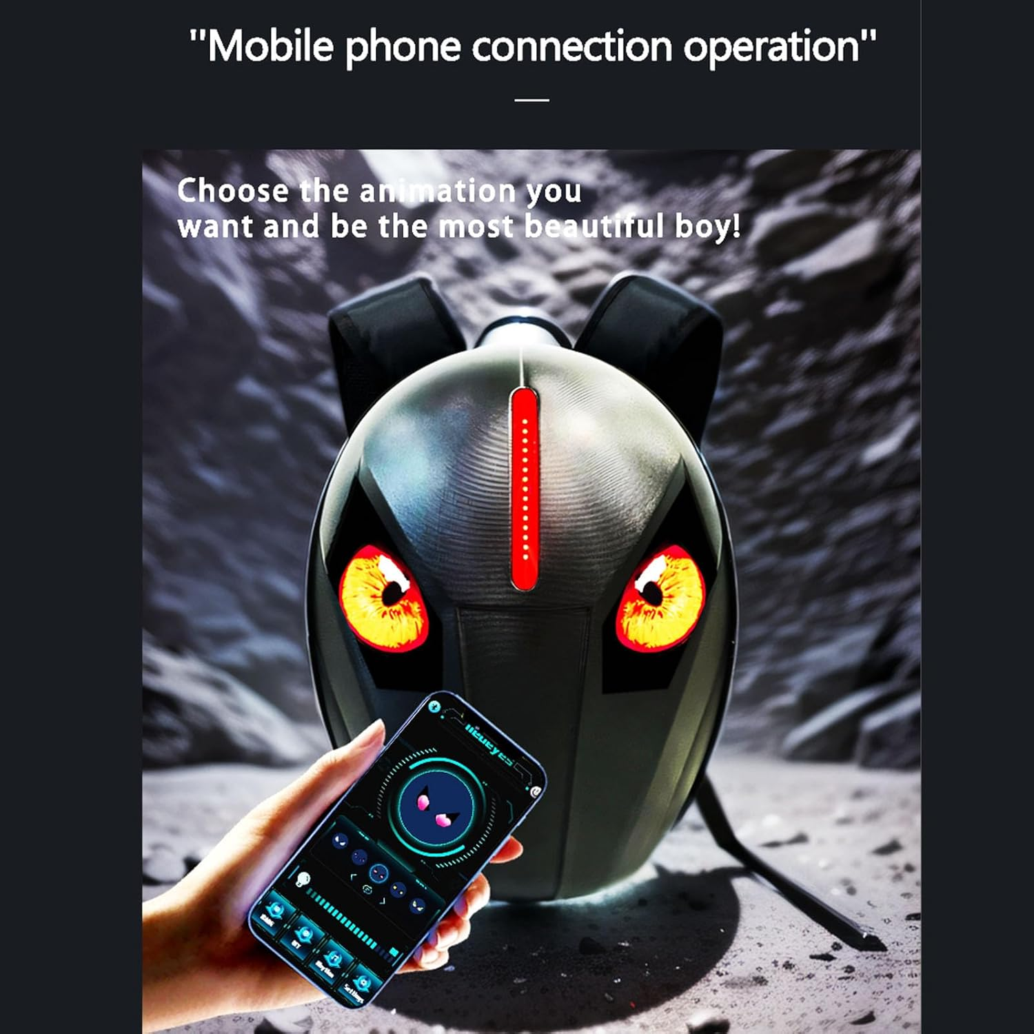 Bewinner LED Motorcycle Backpack Cool round Design - 3D Hard Shell Motorbike Backpack with Programmable Full Color Screen, Waterproof Riding Helmet Bag for Outdoor image number 5