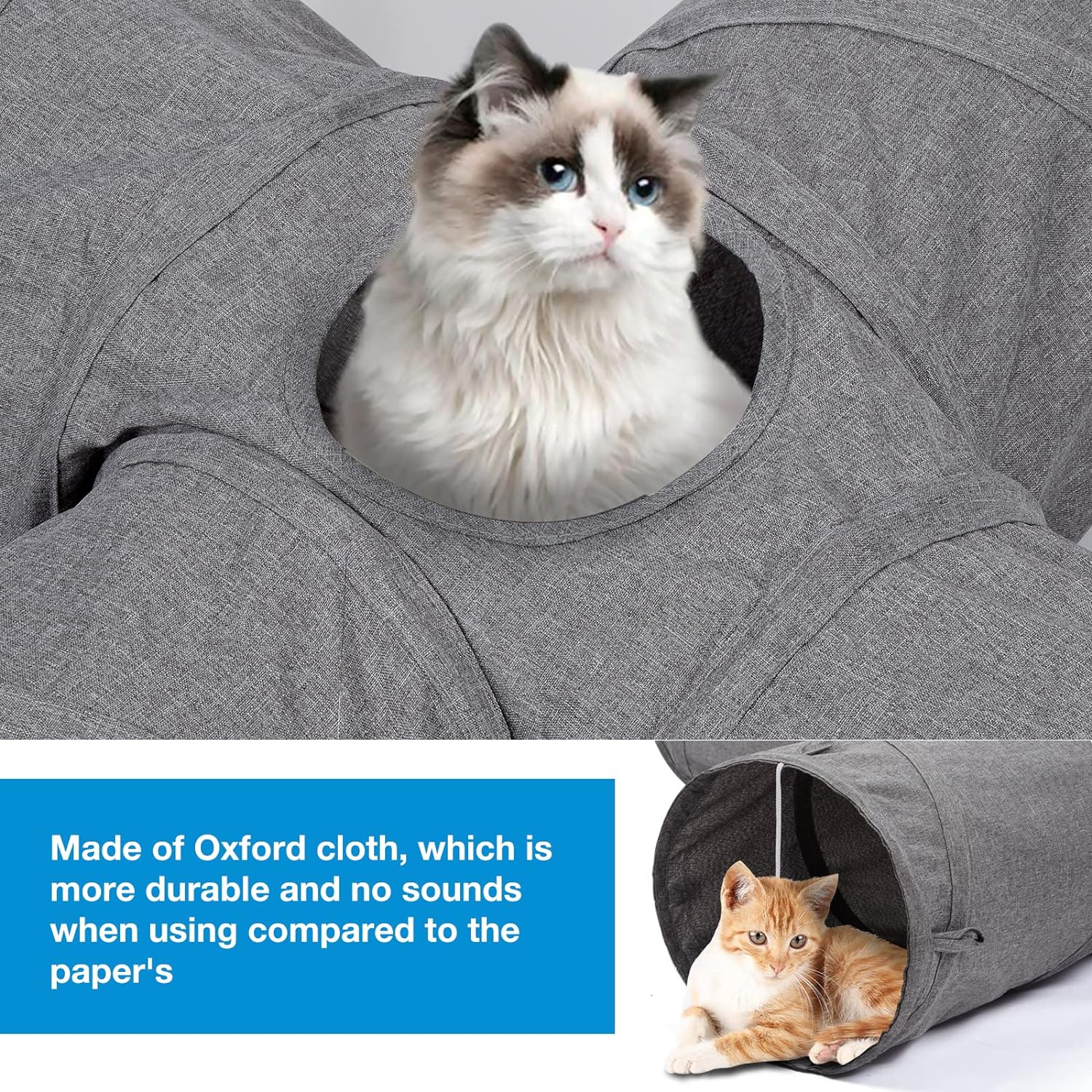 Ownpets Cat Tunnel Sturdy Oxford Fabric Cat Tunnel Toy, Cactus Shape Collapsible Cat Tunnels for Indoor Cats,Interactive Peek Hole Pet Tunnel Tube with Cat Wand Toy (Grey) image number 4