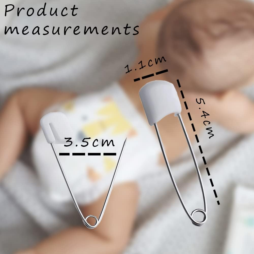 12 Baby Nappy Safety Pins, 2.2 Inch Diaper Plastic Push-In Pins, 55Mm Durable Head Fasteners with Safety Lock Closures, Stainless Steel, Ideal for Terry Squares, Flat and Prefold Nappies (12 Pack) image number 5