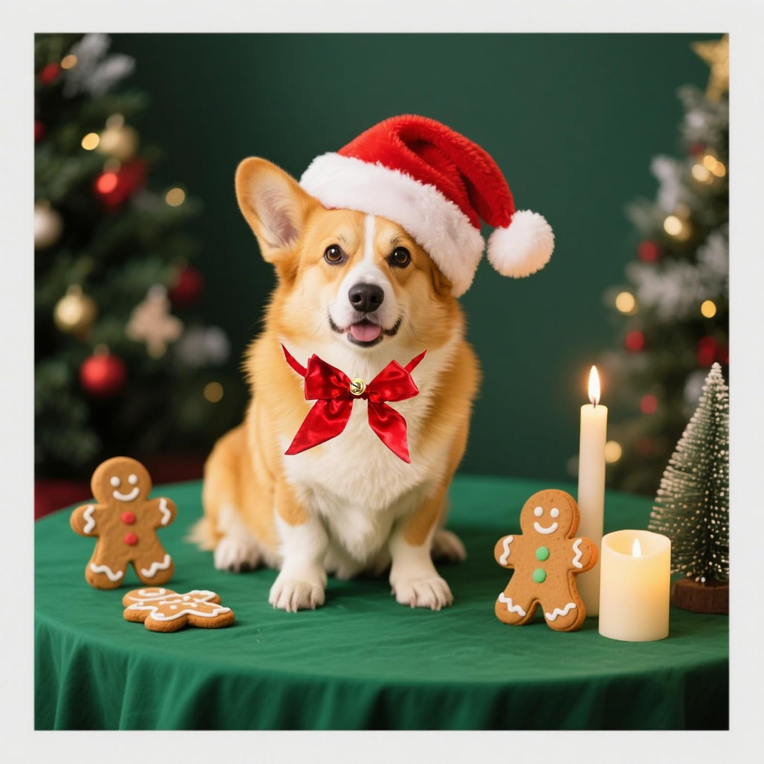 Christmas Dog Costume, 1 X Christmas Hat and 1 X Bell Butterfly Knot, Dogs, Cats, Christmas Costume, Ideal for Christmas Photos and Family Celebrations (Red) image number 2