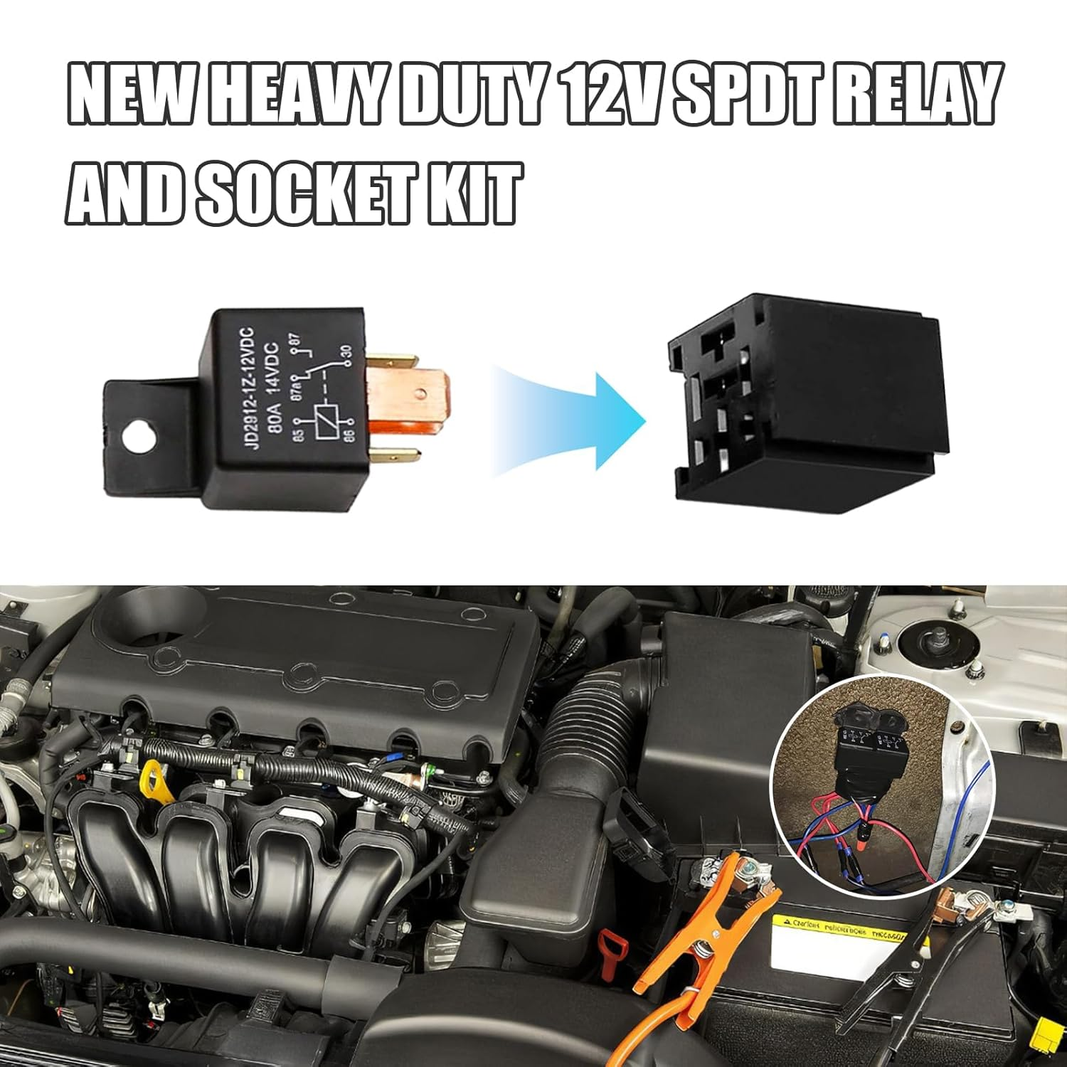 Car Relay with Harness, 5 Pin 80A 12V On/Off Normally Open SPST Relay Socket Plug, Model JD2912-1Z-12VDC 80A 14VDC, Automotive Switches and Starters for Car SUV Truck image number 2