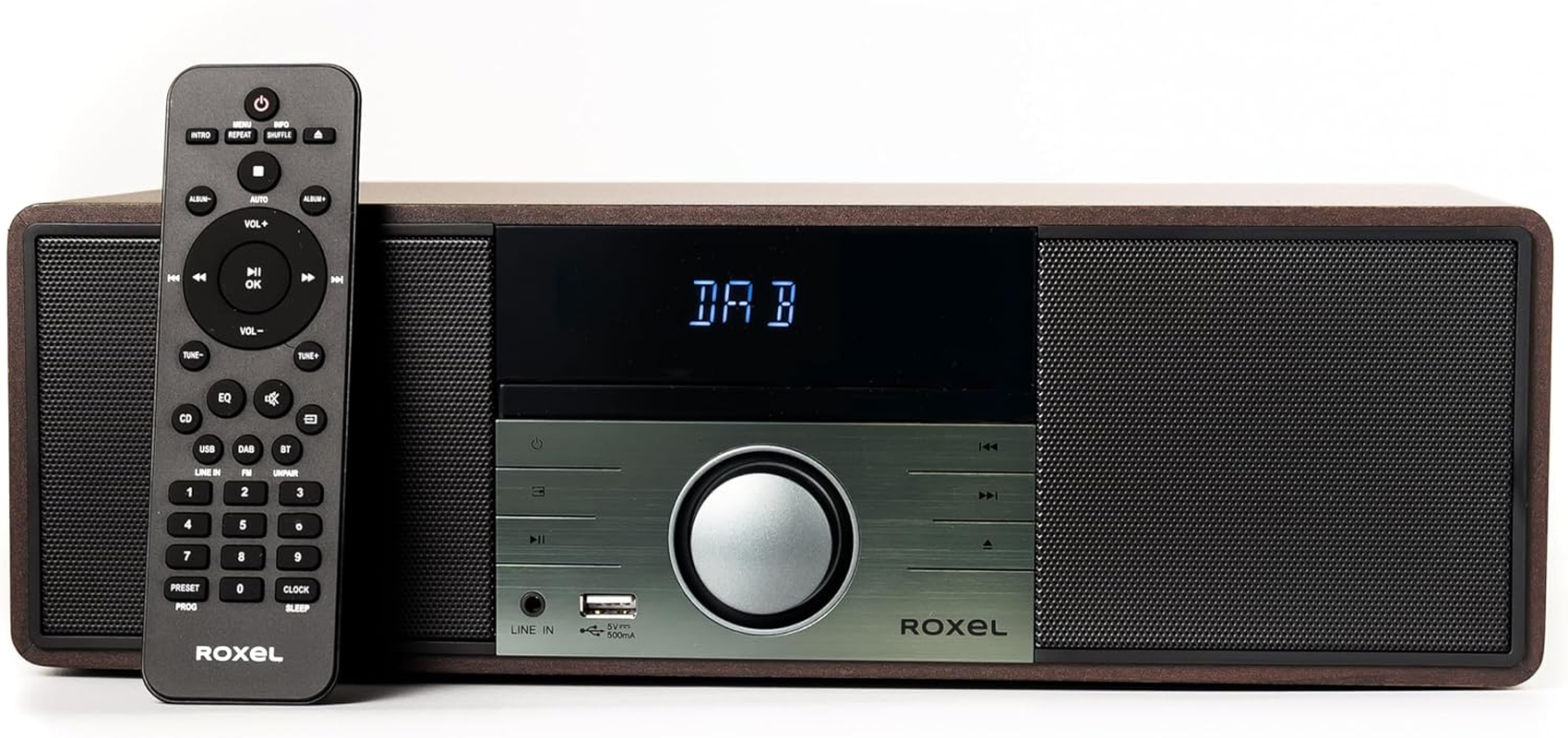 Roxel RCD 400 All in One Compact CD Player HI-FI System DAB/DAB+ Radio, CD/MP3 /USB PLAYBACK with Speakers, Bluetooth, FM & Digital Radio and White Led Display Stylish Wooden Contour image number 4