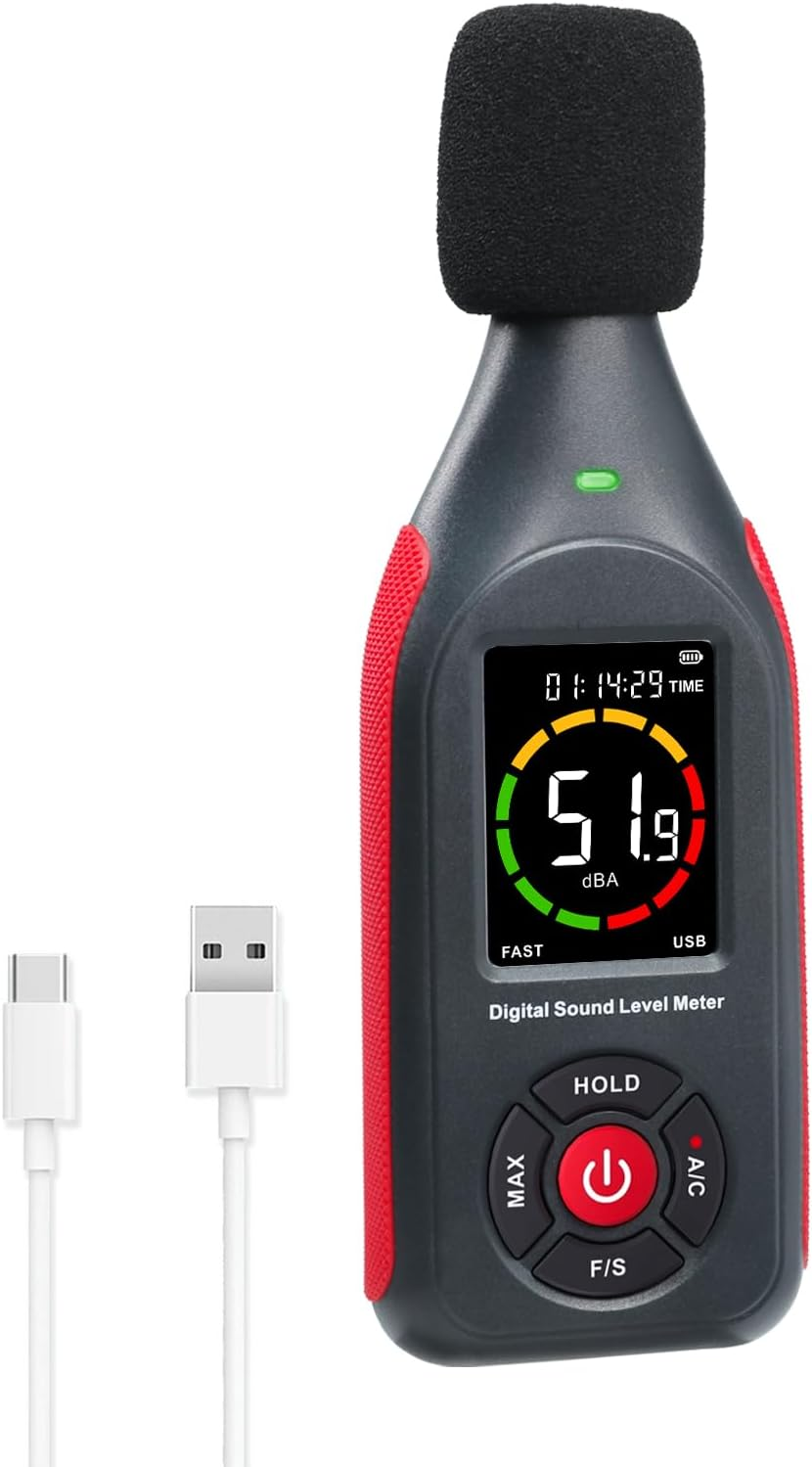 Decibel Meter Data Logger Portable Sound Decibel Meter, Sound Level Meter with 31,000 Data Record & Export, Rechargeable Noise Meter with A/C Frequency DC Output, 3-Color Alarm, Real Time Measurement image number 4