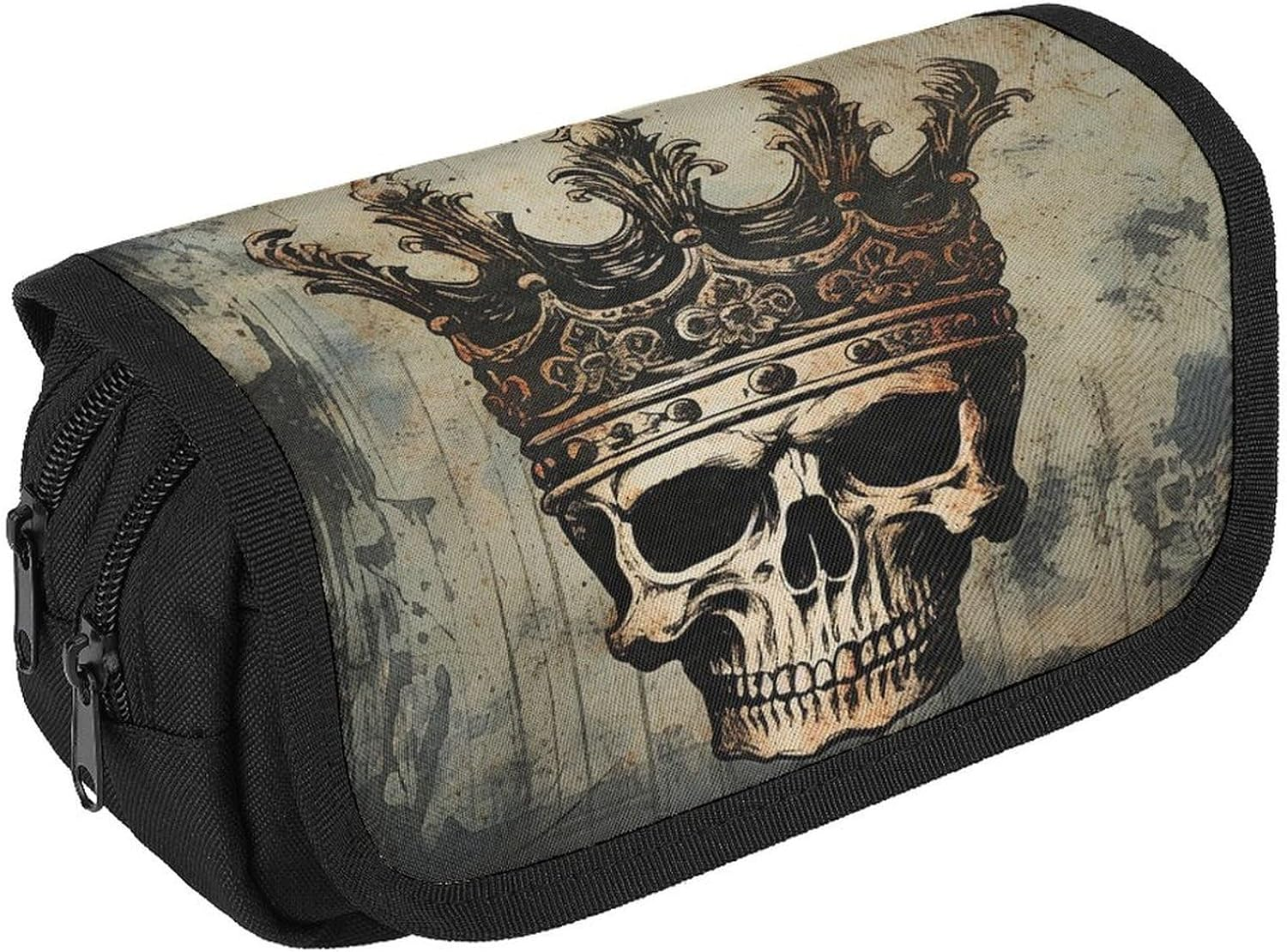 JTKBNVM Large Capacity Elegant Skull Crown Pencil Bags Personalized Pencil Pouch with 3 Compartment Zippered Pencil Bag Portable Makeup Cosmetic Bag for Women Men Office Supply Pen Pouch Case image number 3