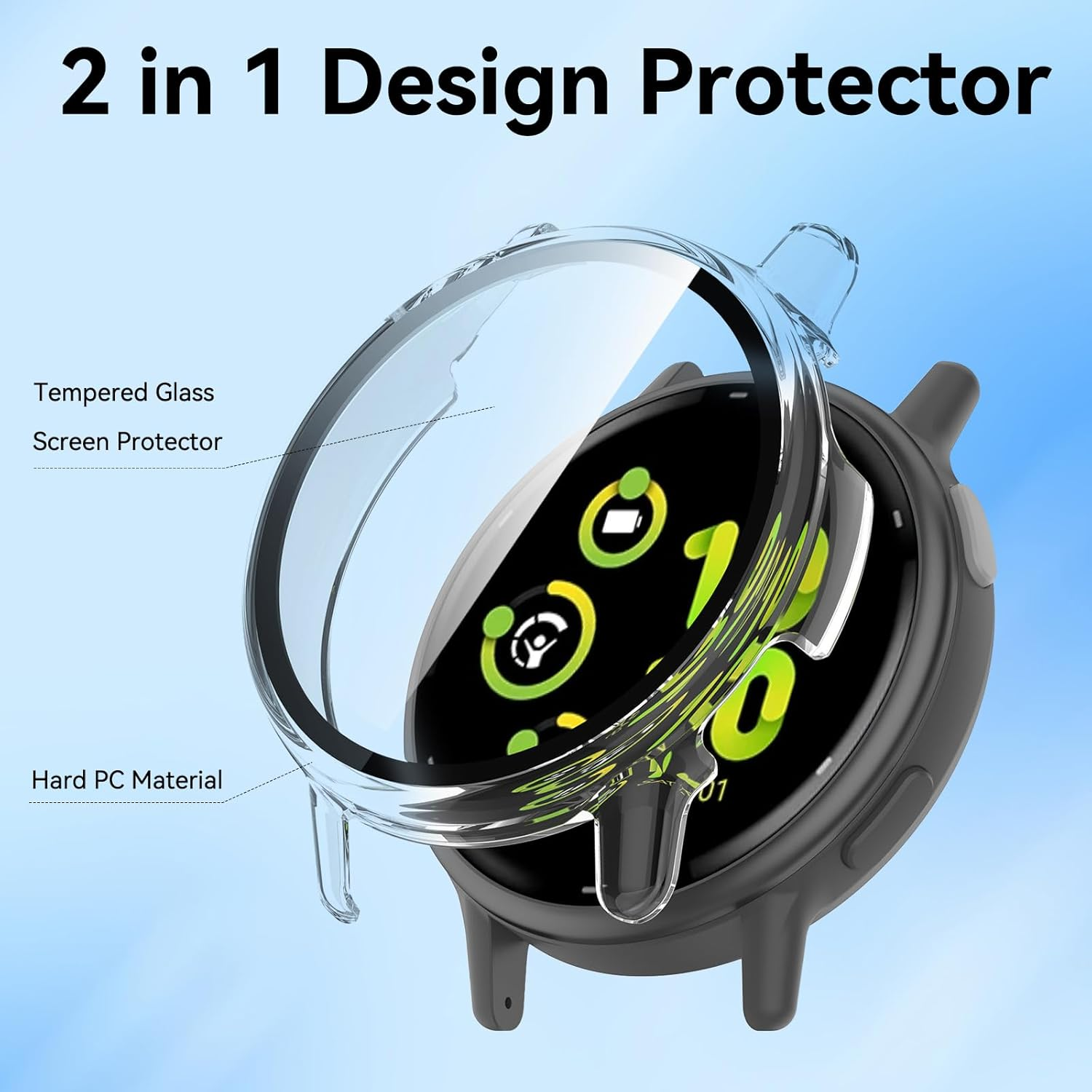 [2 Pack] T Tersely Tempered Glass Screen Protector Case for Garmin Vivoactive 5,Full Cover Hard PC Slim Scratch Resistant Bumper Protective with Tempered Glass Screen Protector for Vivoactive 5 (Black+Black) image number 4