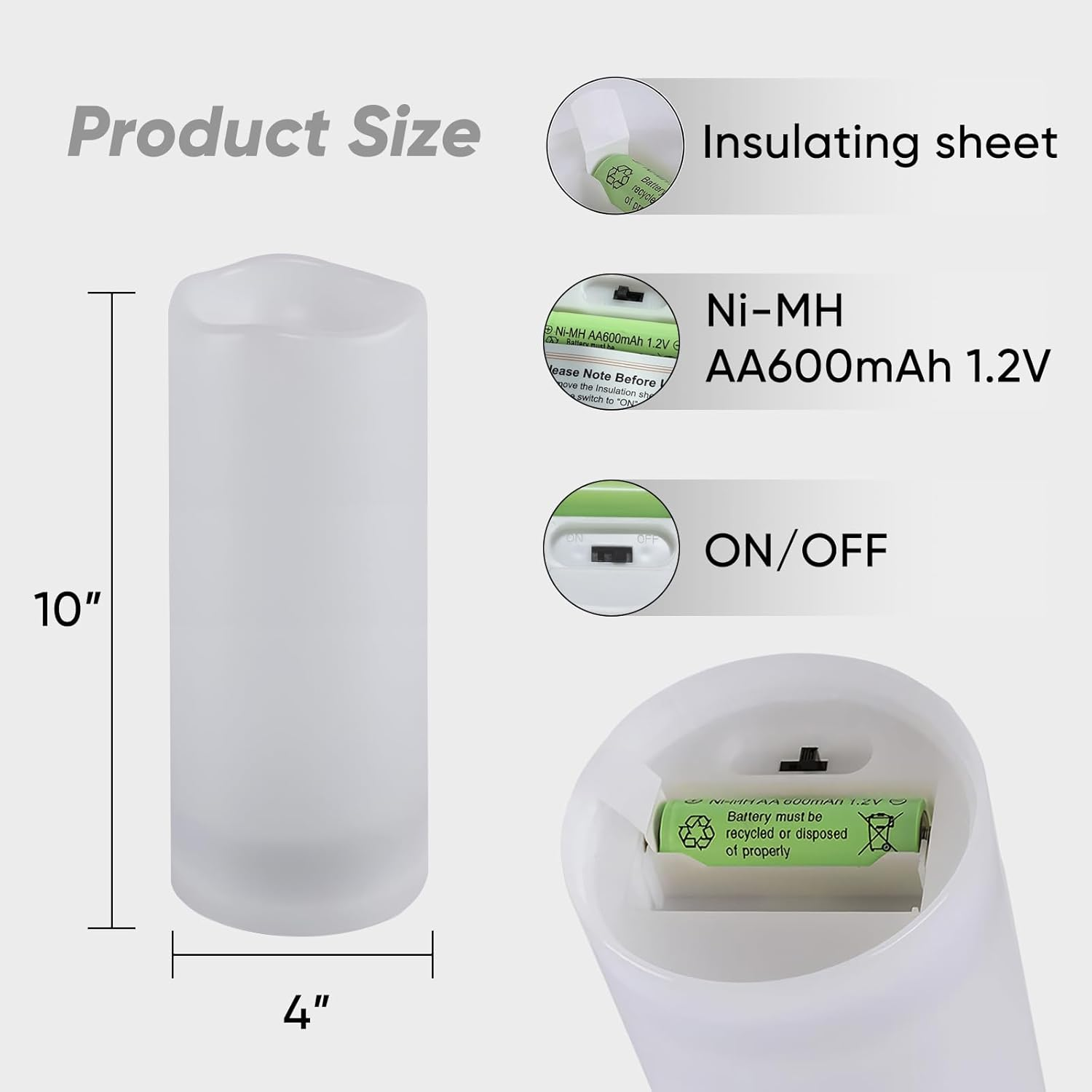 Homemory Large Solar Candles Outdoor Waterproof, 4"X10", Dusk to Dawn, Solar Powered Flameless Candles for Outdoor, Lanterns image number 1