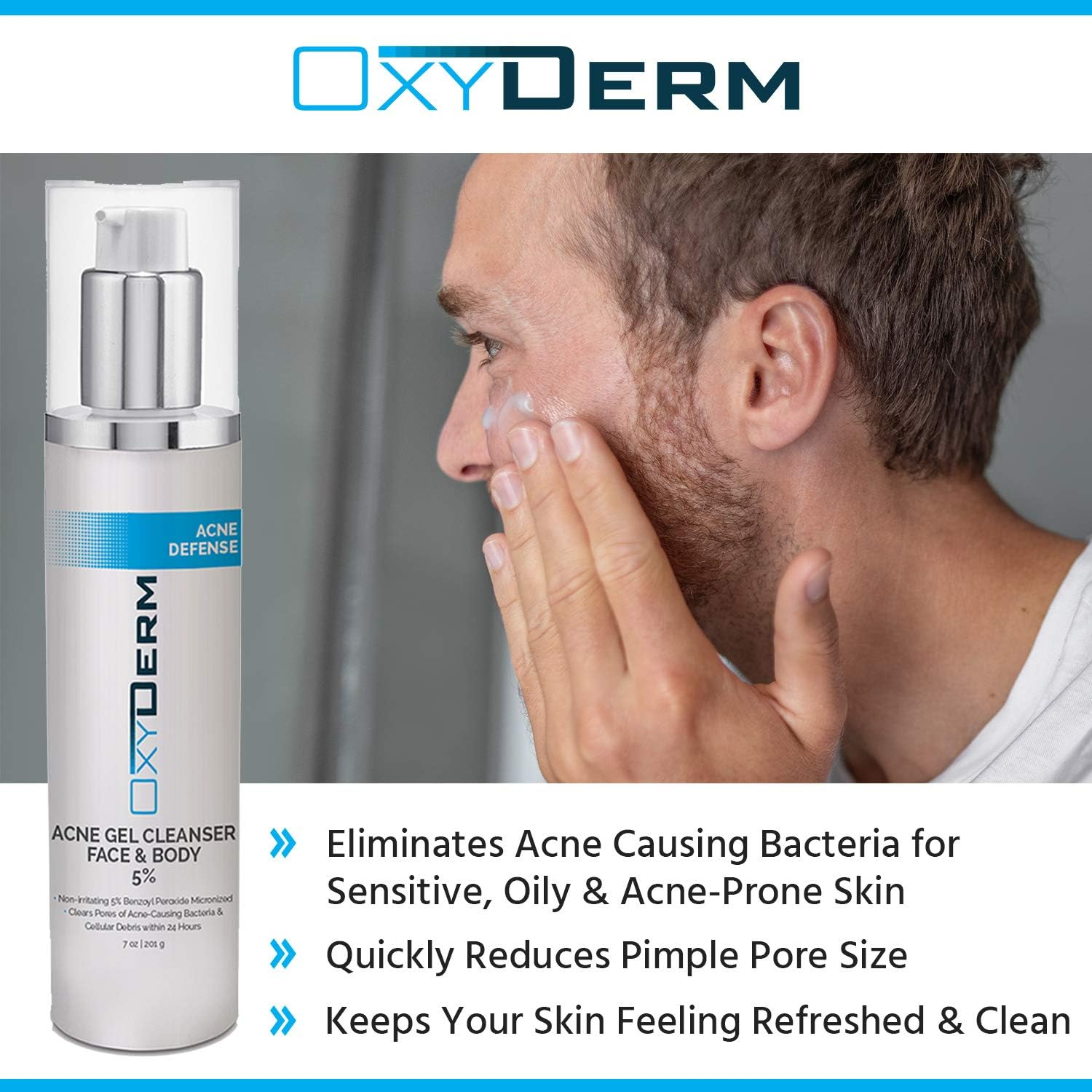 Benzoyl Peroxide 5% Acne Cleanser- Clinically Proven Wash to Fight Acne Blemishes on Contact. Eliminates Cystic Breakouts, Oily Skin, Clogged Pores, Blackhead & Whitehead Pimples for Face & Body.